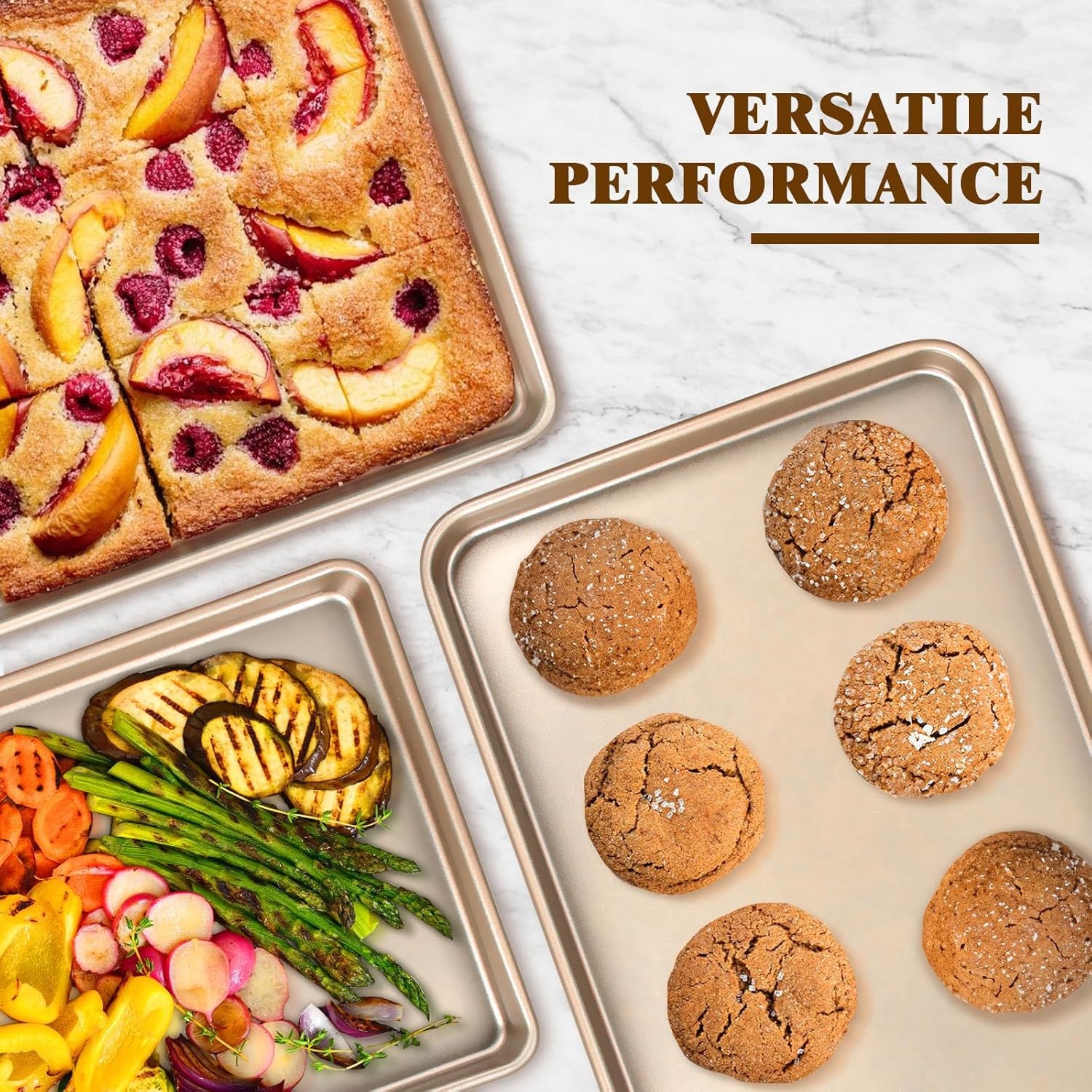 image:imageBaking Sheet Pan Set of 2 Wildone Commercial Cookie Sheets for Baking Nonstick Carbon Steel Oven Tray Half Sheet Pan 175x12 Inch Heavy Duty amp Easy CleanChampagne Gold