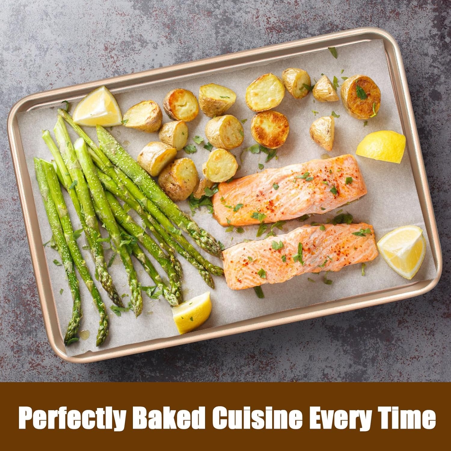 image:imageBaking Sheet Pan Set of 2 Wildone Commercial Cookie Sheets for Baking Nonstick Carbon Steel Oven Tray Half Sheet Pan 175x12 Inch Heavy Duty amp Easy CleanChampagne Gold