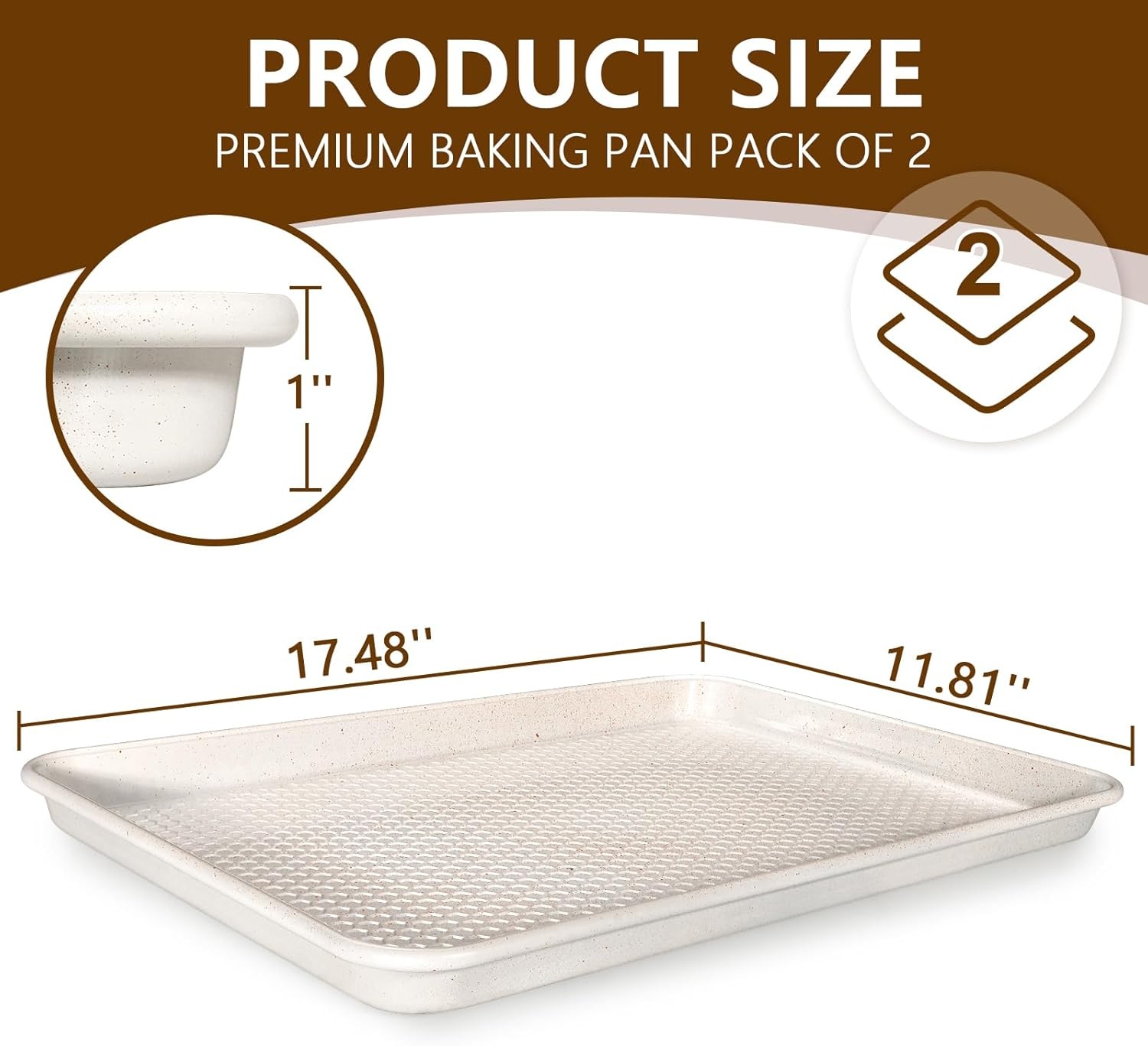 image:imageBaking Sheet Pan Set of 2 Wildone Commercial Cookie Sheets for Baking Nonstick Carbon Steel Oven Tray Half Sheet Pan 175x12 Inch Heavy Duty amp Easy CleanTextured White