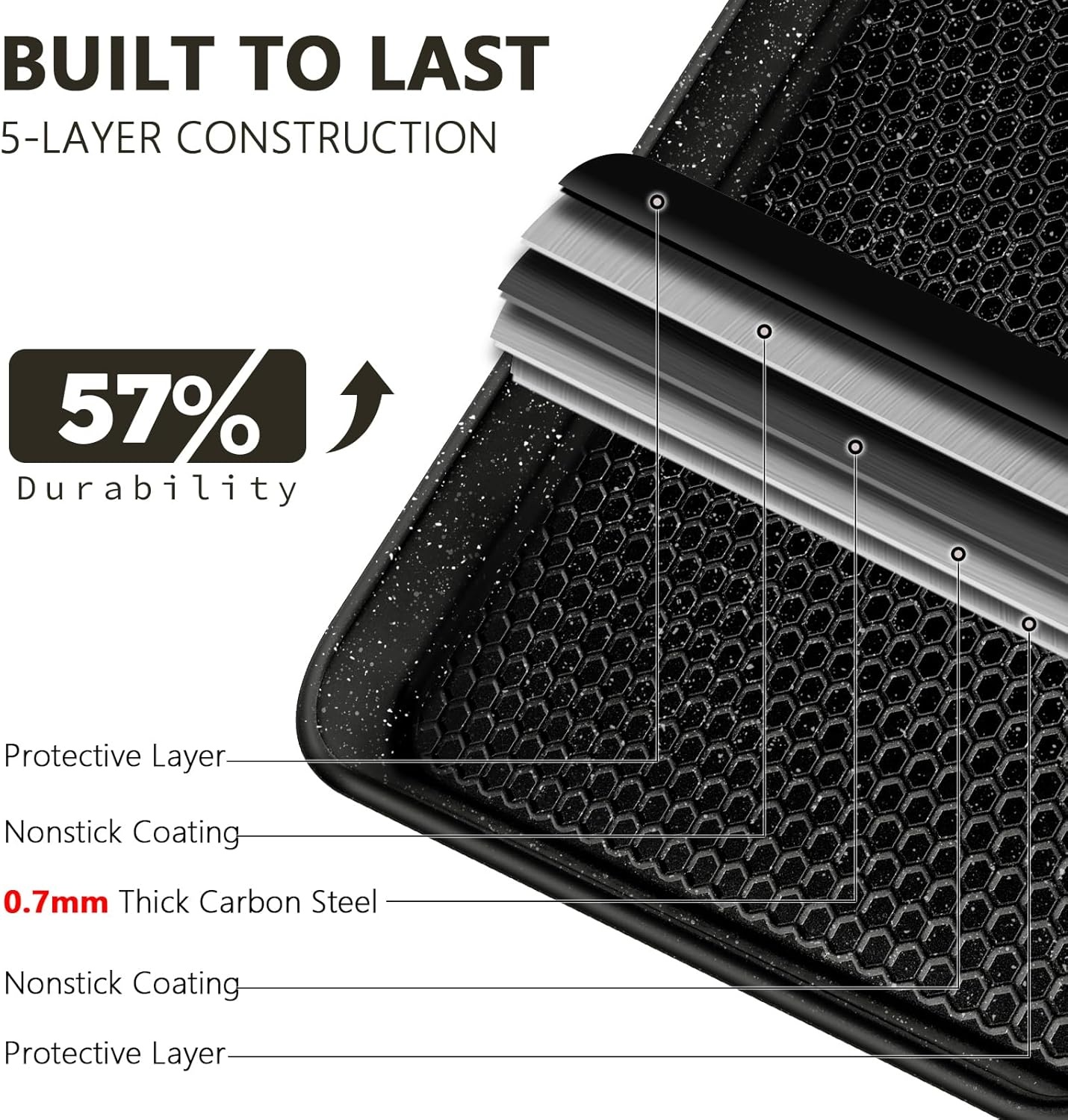 image:imageBaking Sheet Pan Set of 2 Wildone Commercial Cookie Sheets for Baking Nonstick Carbon Steel Oven Tray Half Sheet Pan 175x12 Inch Heavy Duty amp Easy CleanTextured Black