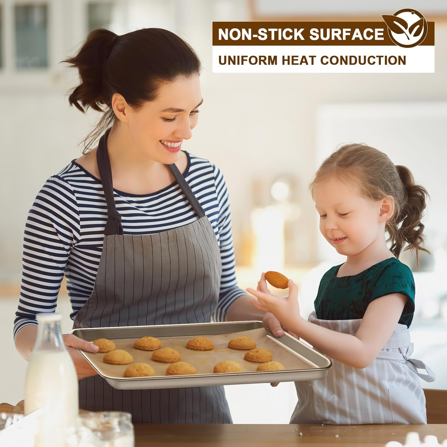 image:imageBaking Sheet Pan Set of 2 Wildone Commercial Cookie Sheets for Baking Nonstick Carbon Steel Oven Tray Half Sheet Pan 175x12 Inch Heavy Duty amp Easy CleanChampagne Gold