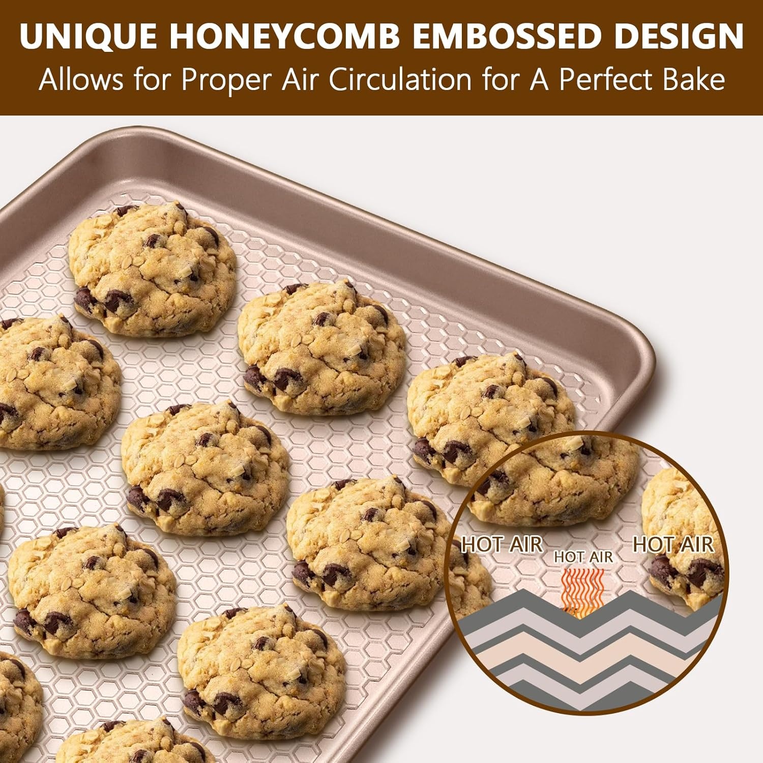 image:imageBaking Sheet Pan Set of 2 Wildone Commercial Cookie Sheets for Baking Nonstick Carbon Steel Oven Tray Half Sheet Pan 175x12 Inch Heavy Duty amp Easy CleanTextured Rose Gold