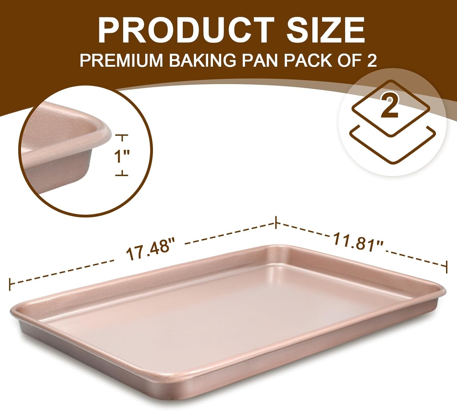 image:imageBaking Sheet Pan Set of 2 Wildone Commercial Cookie Sheets for Baking Nonstick Carbon Steel Oven Tray Half Sheet Pan 175x12 Inch Heavy Duty amp Easy CleanRose Gold