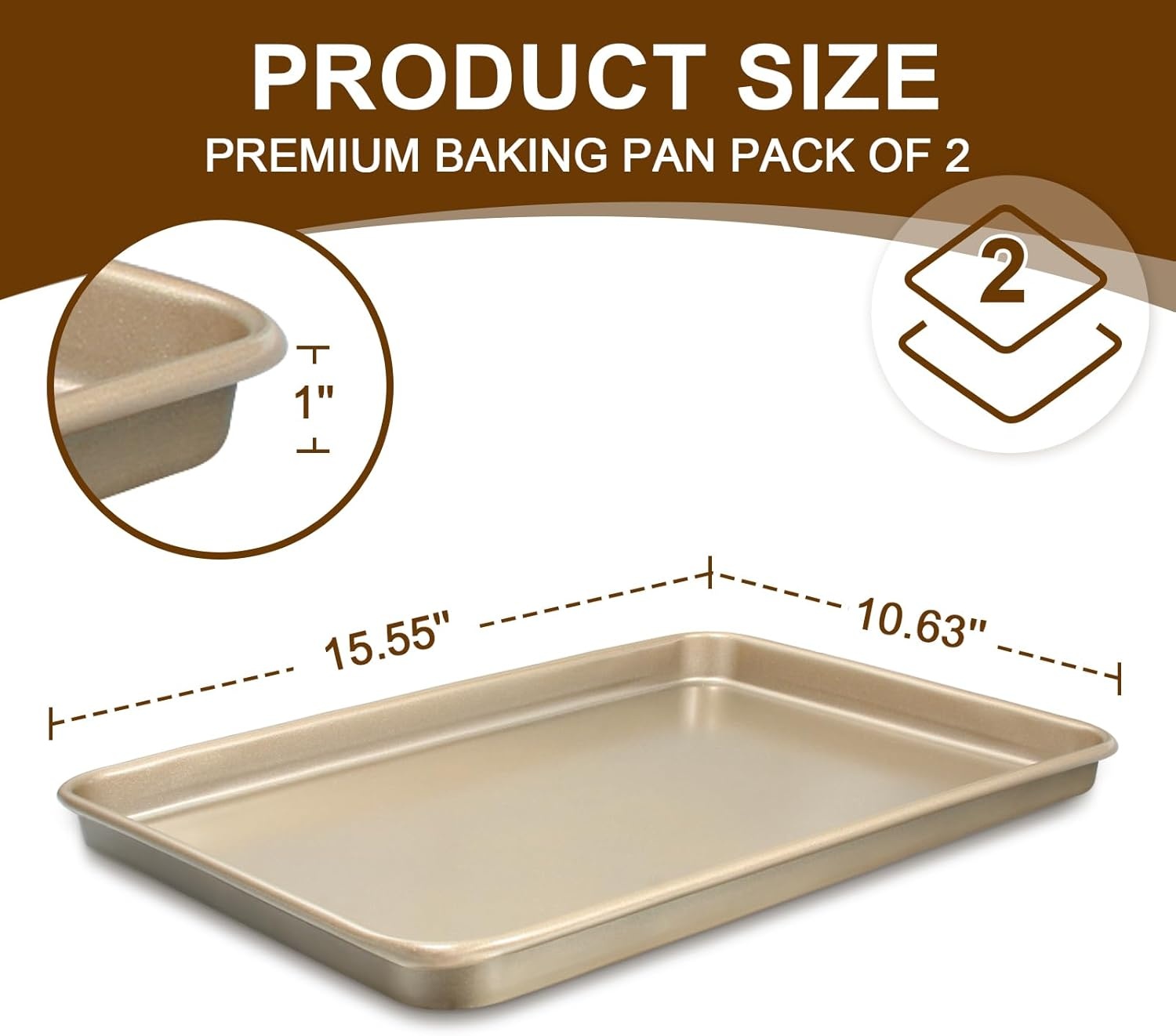 image:imageBaking Sheet Pan Set of 2 Wildone Commercial Cookie Sheets for Baking Nonstick Carbon Steel Oven Tray Half Sheet Pan 175x12 Inch Heavy Duty amp Easy CleanChampagne Gold