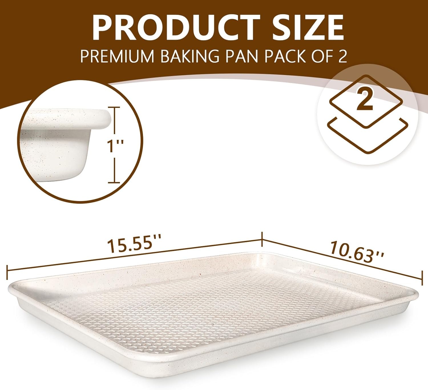 image:imageBaking Sheet Pan Set of 2 Wildone Commercial Cookie Sheets for Baking Nonstick Carbon Steel Oven Tray Half Sheet Pan 175x12 Inch Heavy Duty amp Easy CleanTextured White