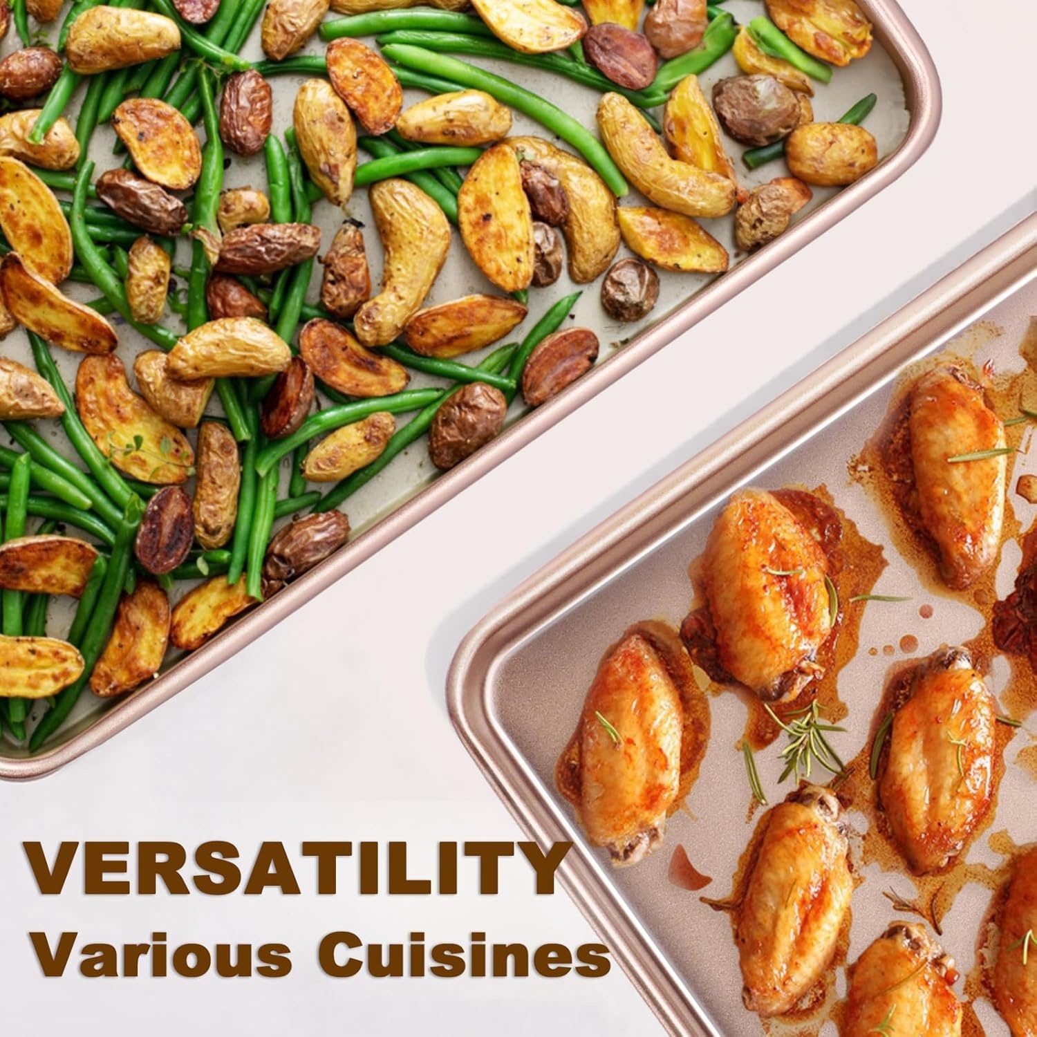 image:imageBaking Sheet Pan Set of 2 Wildone Commercial Cookie Sheets for Baking Nonstick Carbon Steel Oven Tray Half Sheet Pan 175x12 Inch Heavy Duty amp Easy CleanRose Gold