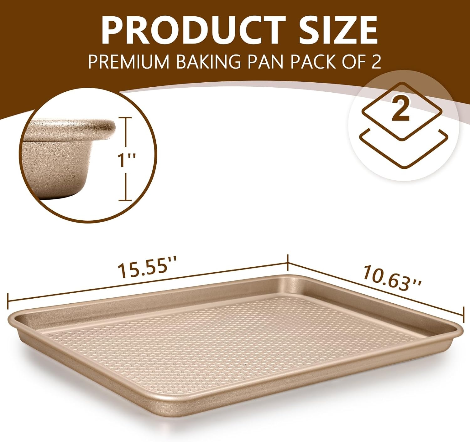 image:imageBaking Sheet Pan Set of 2 Wildone Commercial Cookie Sheets for Baking Nonstick Carbon Steel Oven Tray Half Sheet Pan 175x12 Inch Heavy Duty amp Easy CleanTextured Champagne Gold