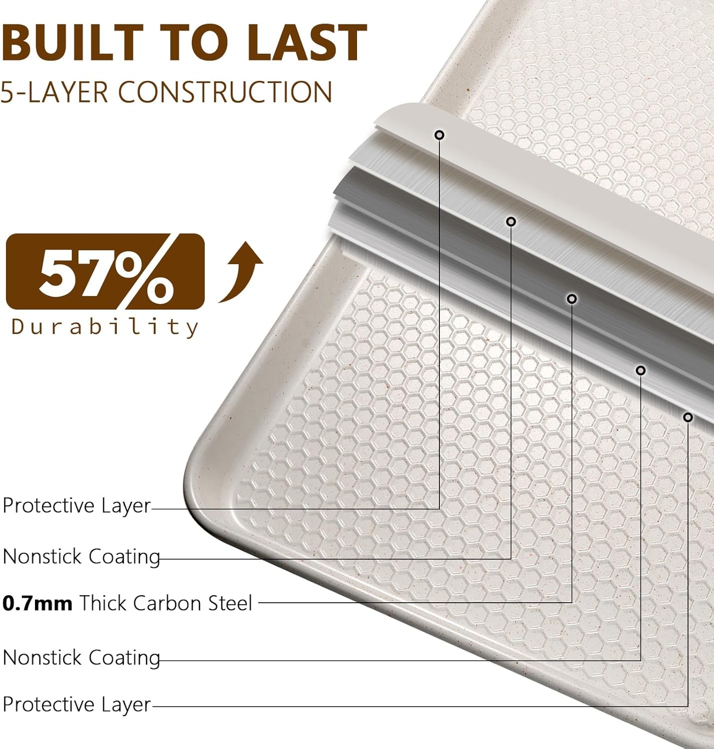 image:imageBaking Sheet Pan Set of 2 Wildone Commercial Cookie Sheets for Baking Nonstick Carbon Steel Oven Tray Half Sheet Pan 175x12 Inch Heavy Duty amp Easy CleanTextured White