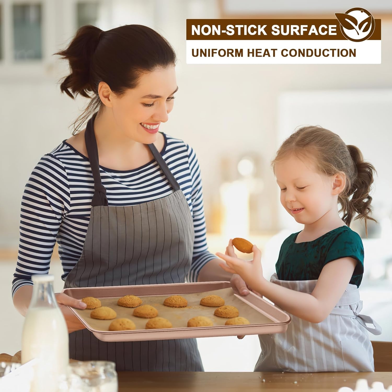 image:imageBaking Sheet Pan Set of 2 Wildone Commercial Cookie Sheets for Baking Nonstick Carbon Steel Oven Tray Half Sheet Pan 175x12 Inch Heavy Duty amp Easy CleanRose Gold