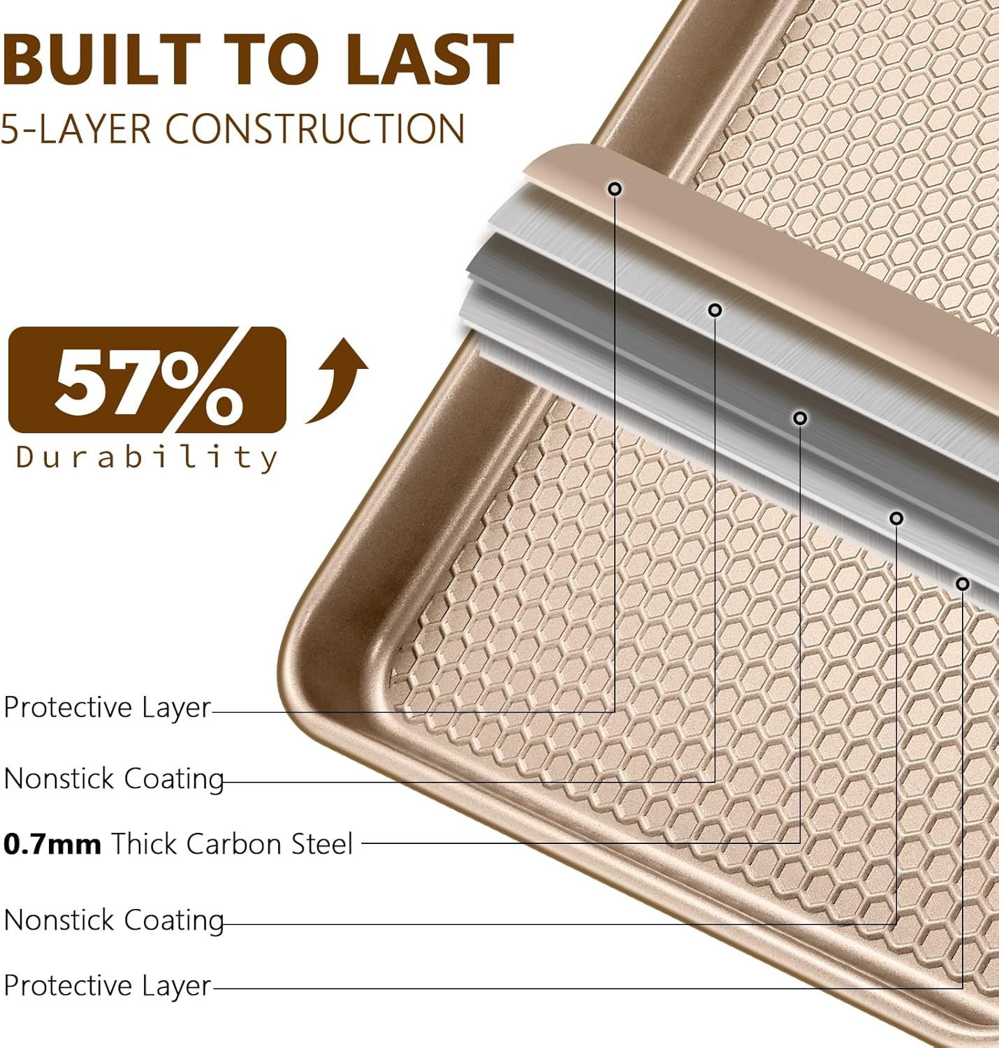 image:imageBaking Sheet Pan Set of 2 Wildone Commercial Cookie Sheets for Baking Nonstick Carbon Steel Oven Tray Half Sheet Pan 175x12 Inch Heavy Duty amp Easy CleanTextured Champagne Gold