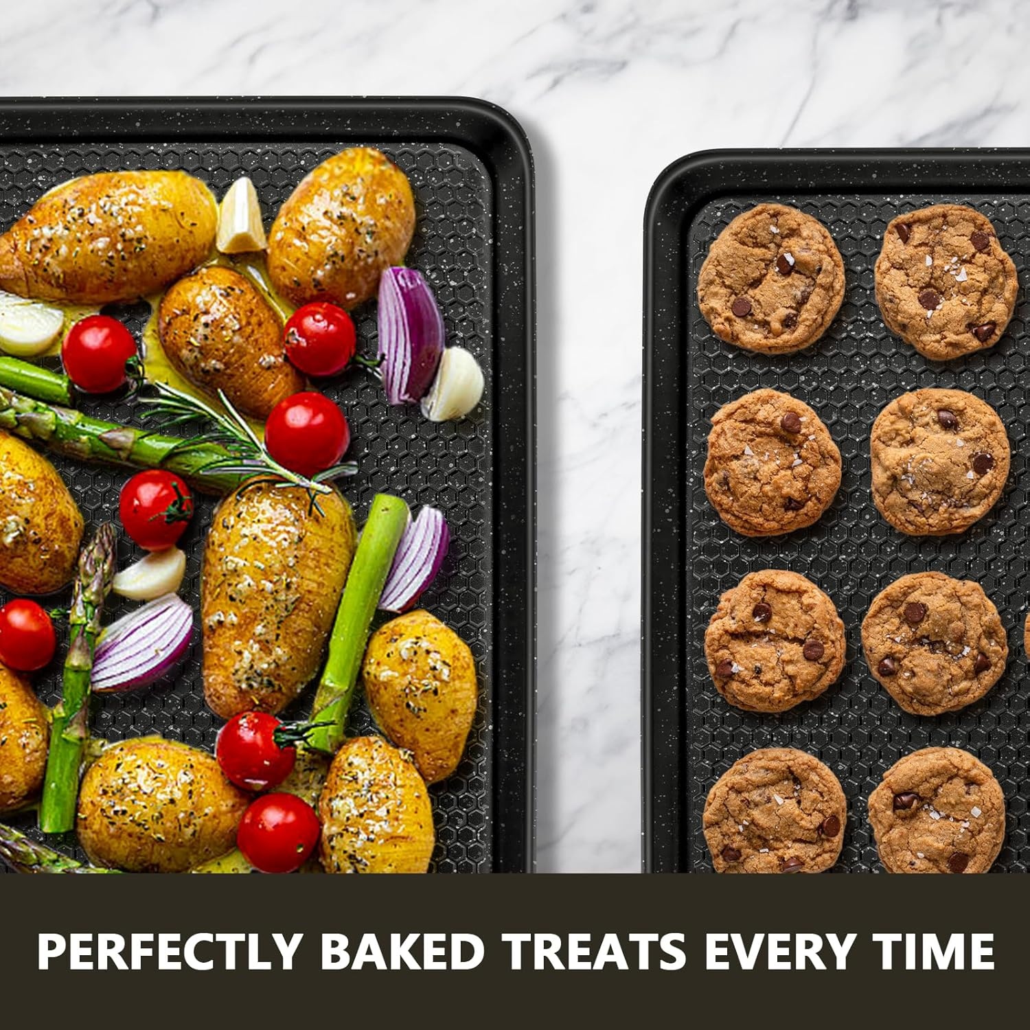 image:imageBaking Sheet Pan Set of 2 Wildone Commercial Cookie Sheets for Baking Nonstick Carbon Steel Oven Tray Half Sheet Pan 175x12 Inch Heavy Duty amp Easy CleanTextured Black