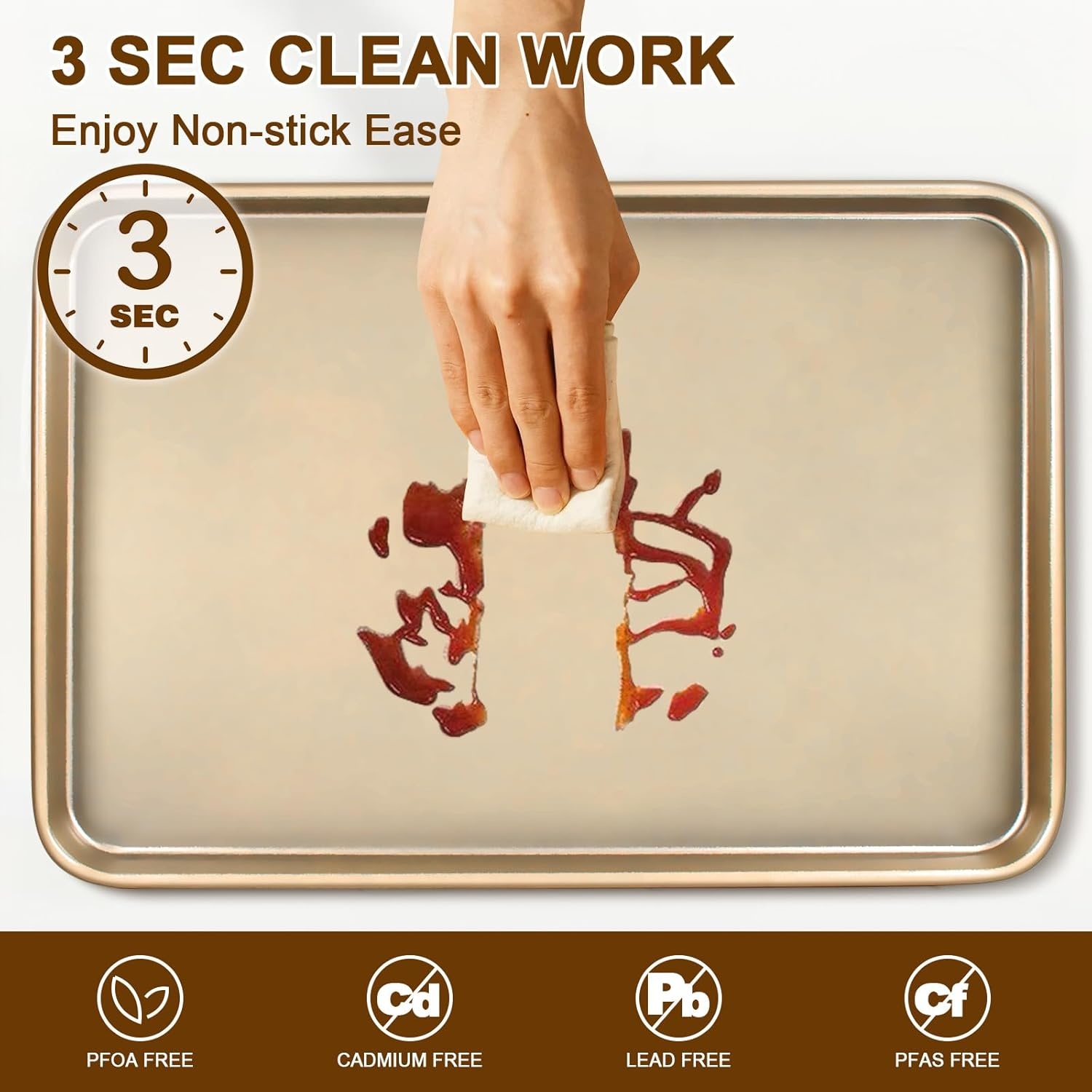 image:imageBaking Sheet Pan Set of 2 Wildone Commercial Cookie Sheets for Baking Nonstick Carbon Steel Oven Tray Half Sheet Pan 175x12 Inch Heavy Duty amp Easy CleanChampagne Gold