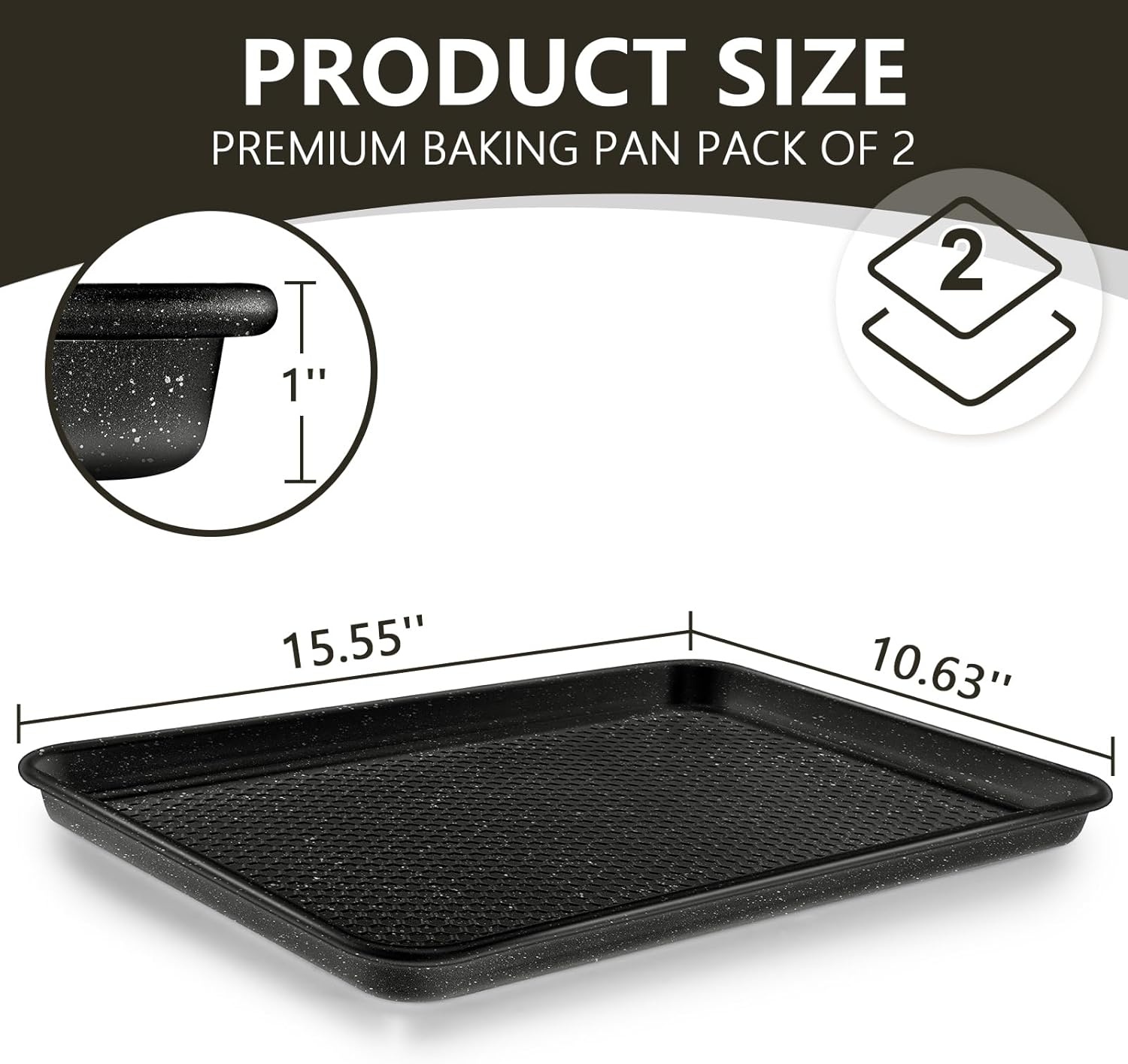 image:imageBaking Sheet Pan Set of 2 Wildone Commercial Cookie Sheets for Baking Nonstick Carbon Steel Oven Tray Half Sheet Pan 175x12 Inch Heavy Duty amp Easy CleanTextured Black