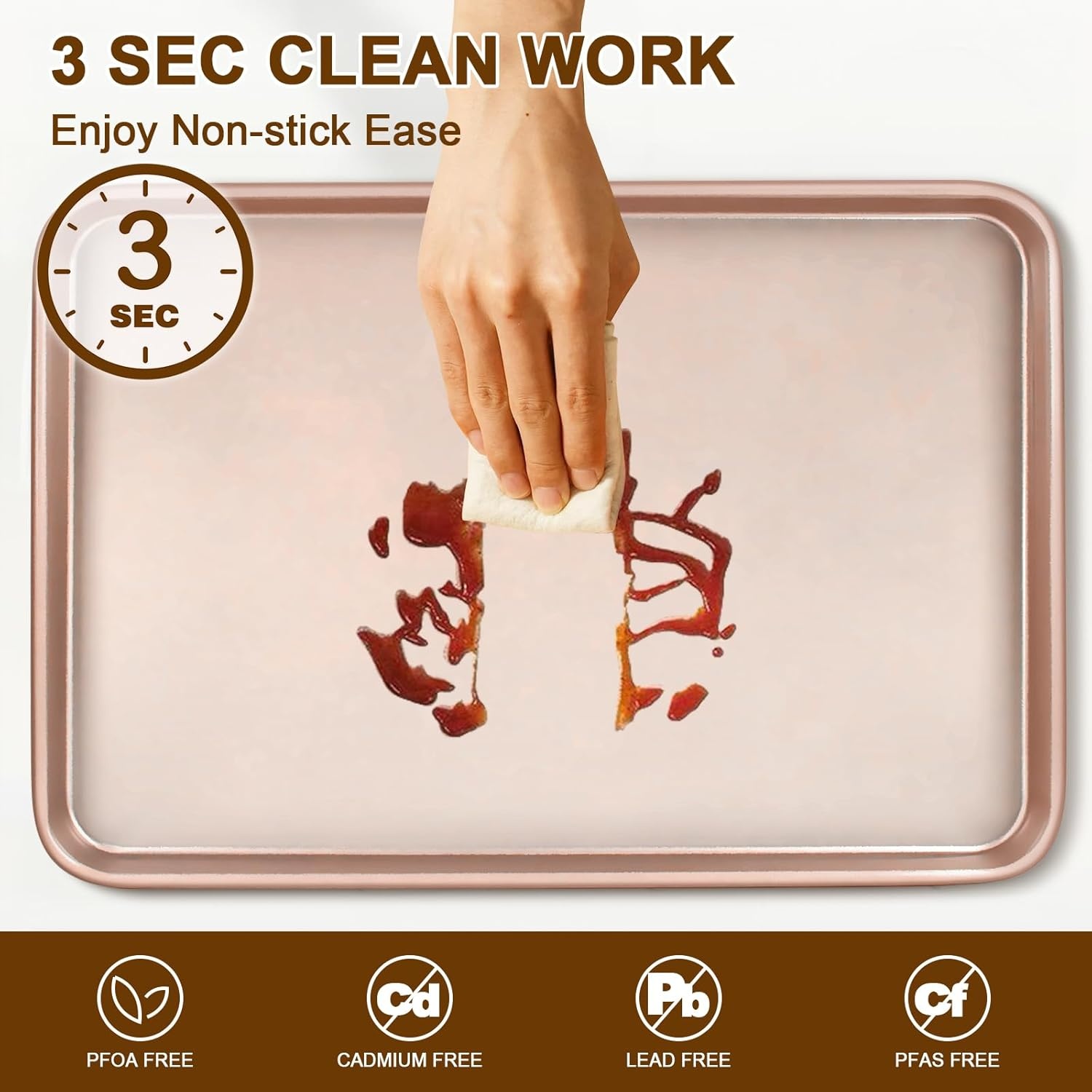 image:imageBaking Sheet Pan Set of 2 Wildone Commercial Cookie Sheets for Baking Nonstick Carbon Steel Oven Tray Half Sheet Pan 175x12 Inch Heavy Duty amp Easy CleanRose Gold
