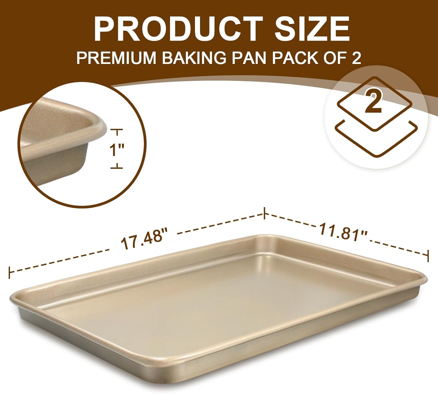image:imageBaking Sheet Pan Set of 2 Wildone Commercial Cookie Sheets for Baking Nonstick Carbon Steel Oven Tray Half Sheet Pan 175x12 Inch Heavy Duty amp Easy CleanChampagne Gold