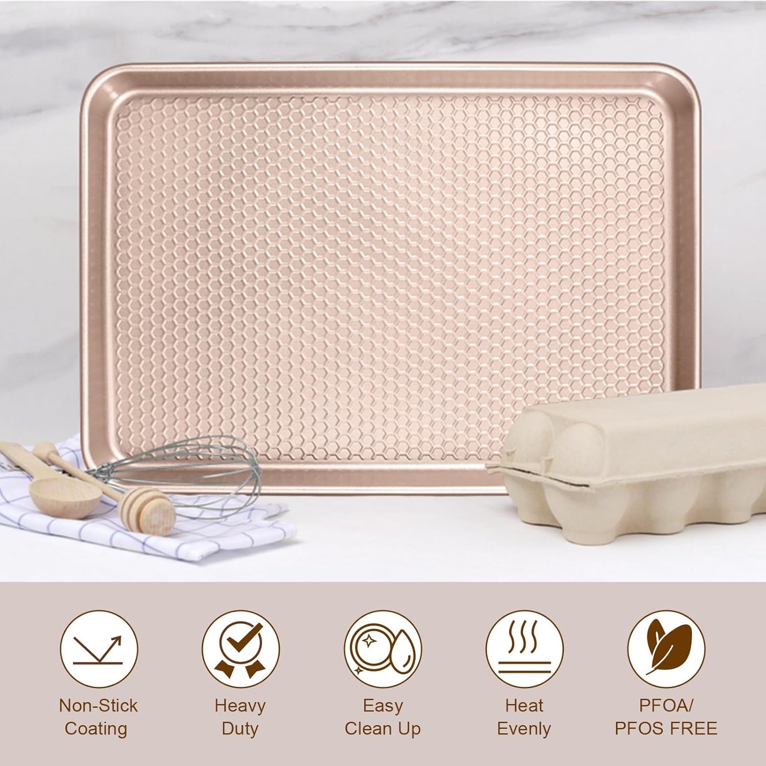 image:imageBaking Sheet Pan Set of 2 Wildone Commercial Cookie Sheets for Baking Nonstick Carbon Steel Oven Tray Half Sheet Pan 175x12 Inch Heavy Duty amp Easy CleanTextured Rose Gold