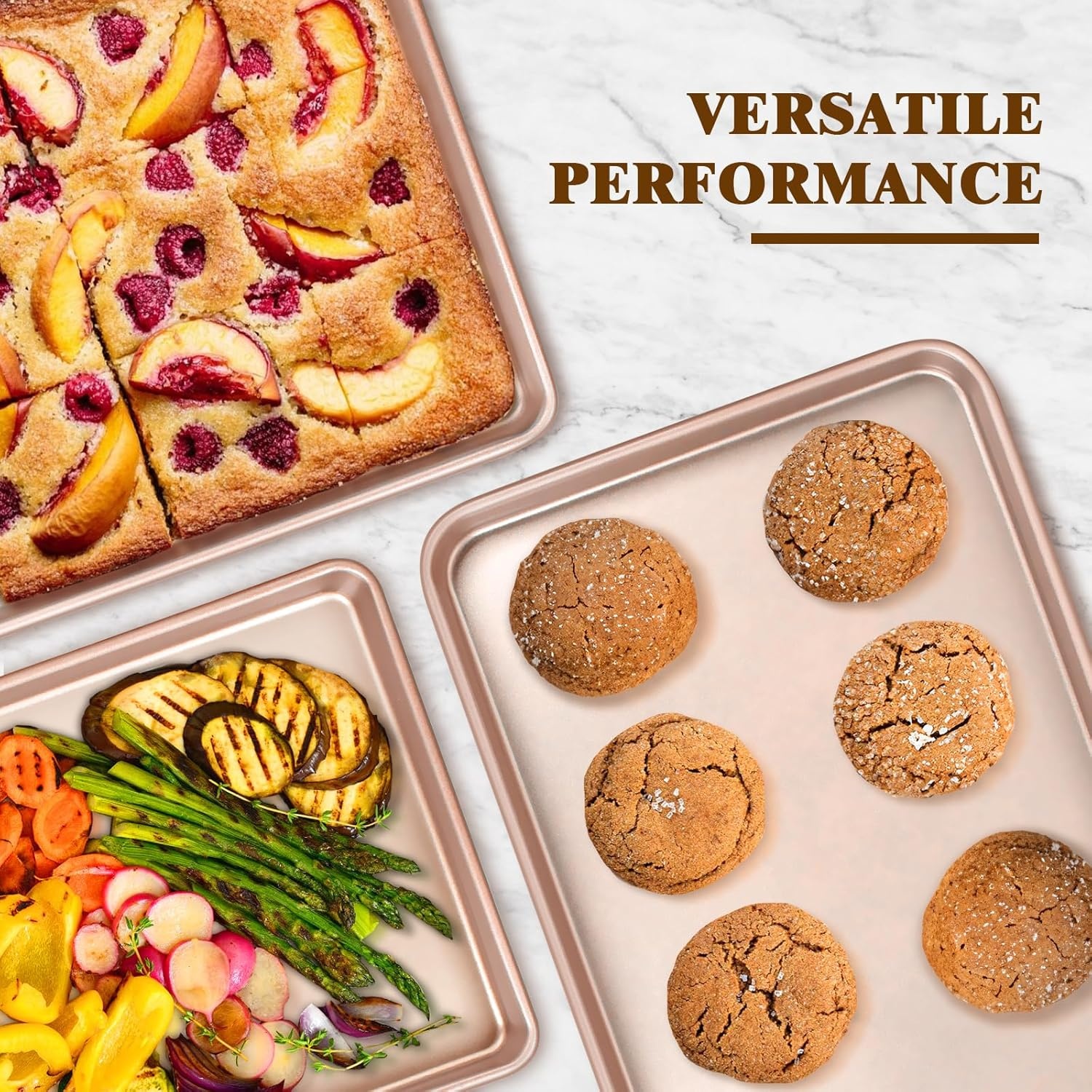 image:imageBaking Sheet Pan Set of 2 Wildone Commercial Cookie Sheets for Baking Nonstick Carbon Steel Oven Tray Half Sheet Pan 175x12 Inch Heavy Duty amp Easy CleanRose Gold
