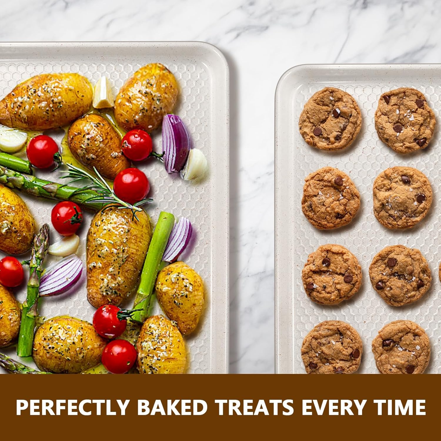 image:imageBaking Sheet Pan Set of 2 Wildone Commercial Cookie Sheets for Baking Nonstick Carbon Steel Oven Tray Half Sheet Pan 175x12 Inch Heavy Duty amp Easy CleanTextured White
