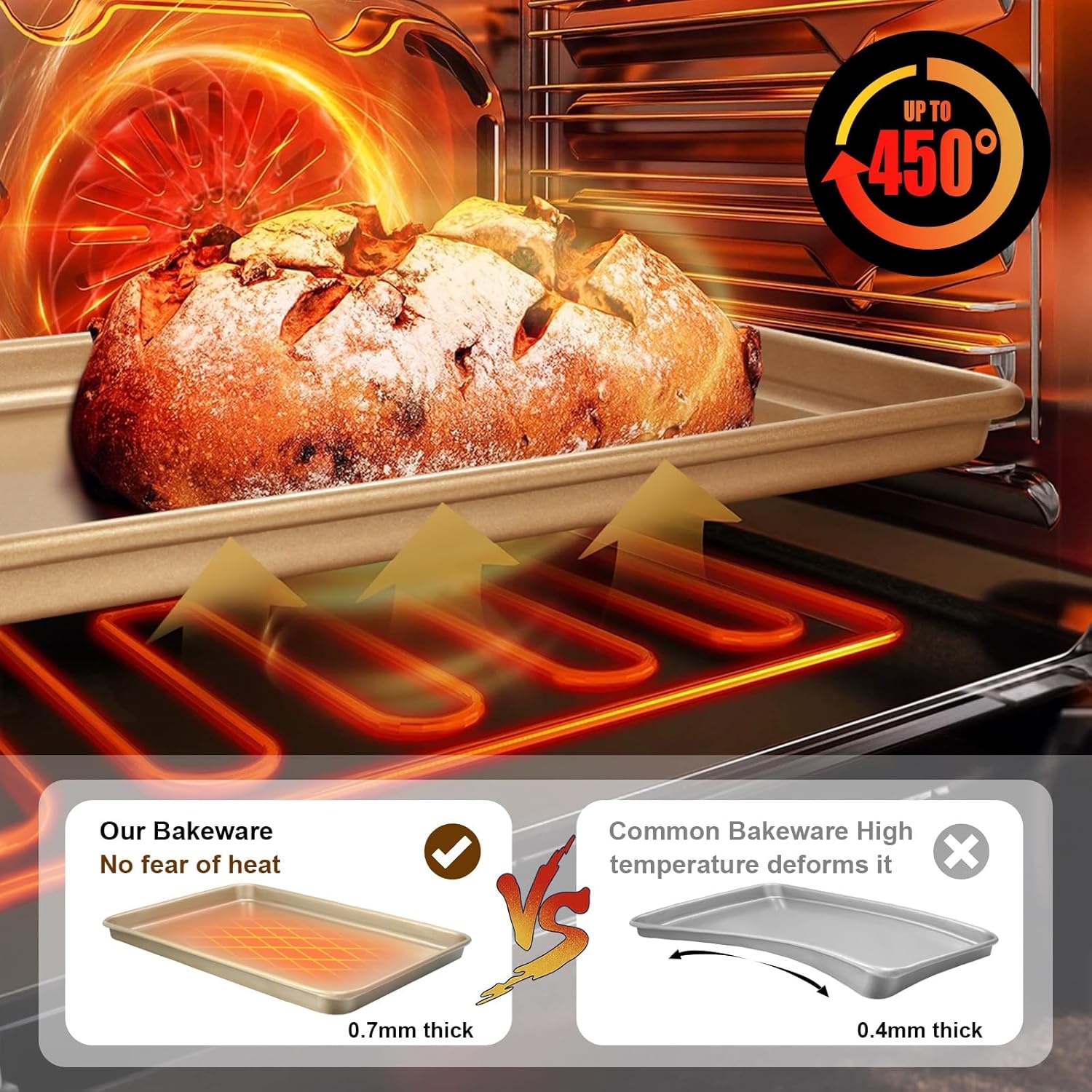 image:imageBaking Sheet Pan Set of 2 Wildone Commercial Cookie Sheets for Baking Nonstick Carbon Steel Oven Tray Half Sheet Pan 175x12 Inch Heavy Duty amp Easy CleanChampagne Gold