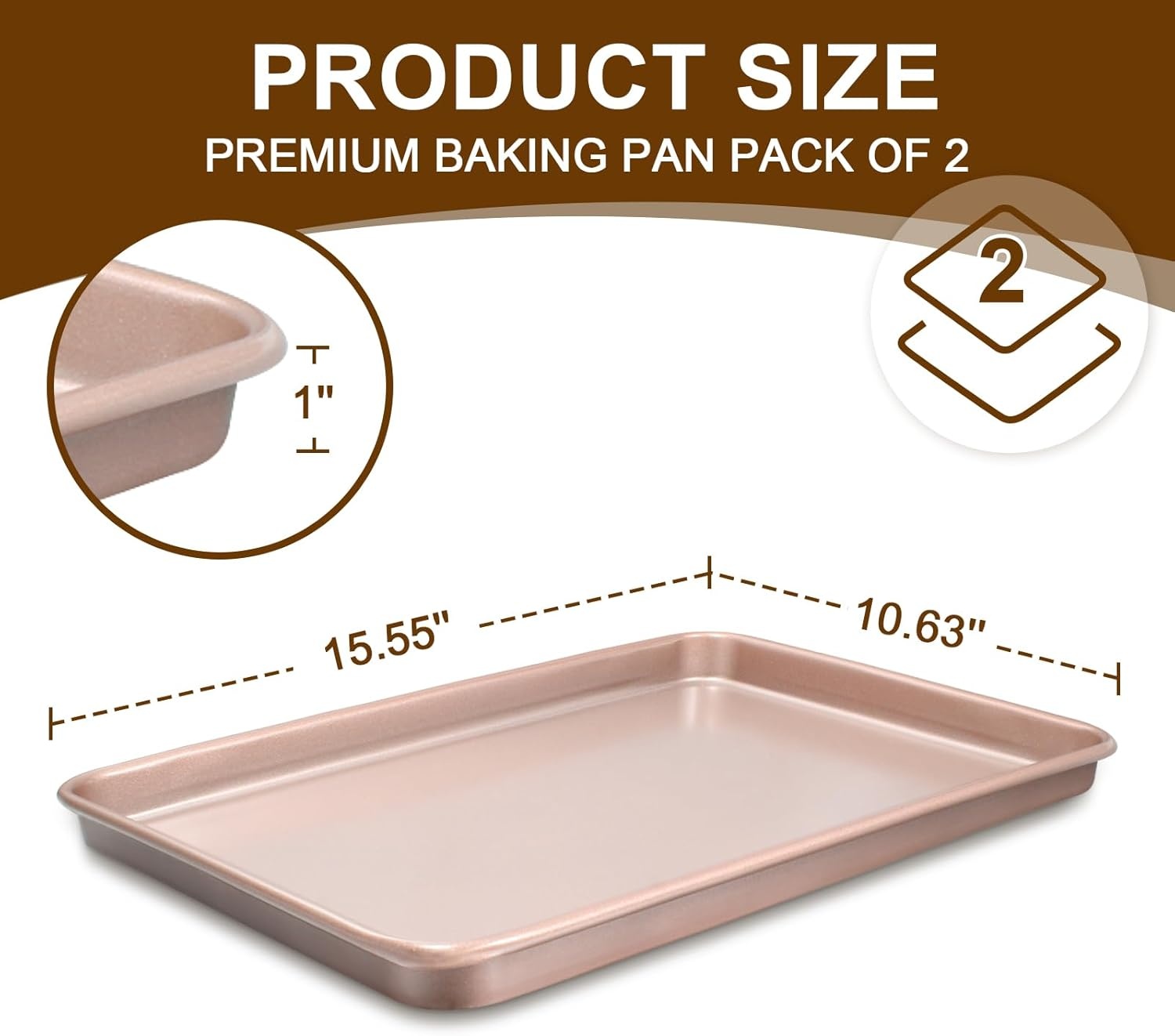 image:imageBaking Sheet Pan Set of 2 Wildone Commercial Cookie Sheets for Baking Nonstick Carbon Steel Oven Tray Half Sheet Pan 175x12 Inch Heavy Duty amp Easy CleanRose Gold