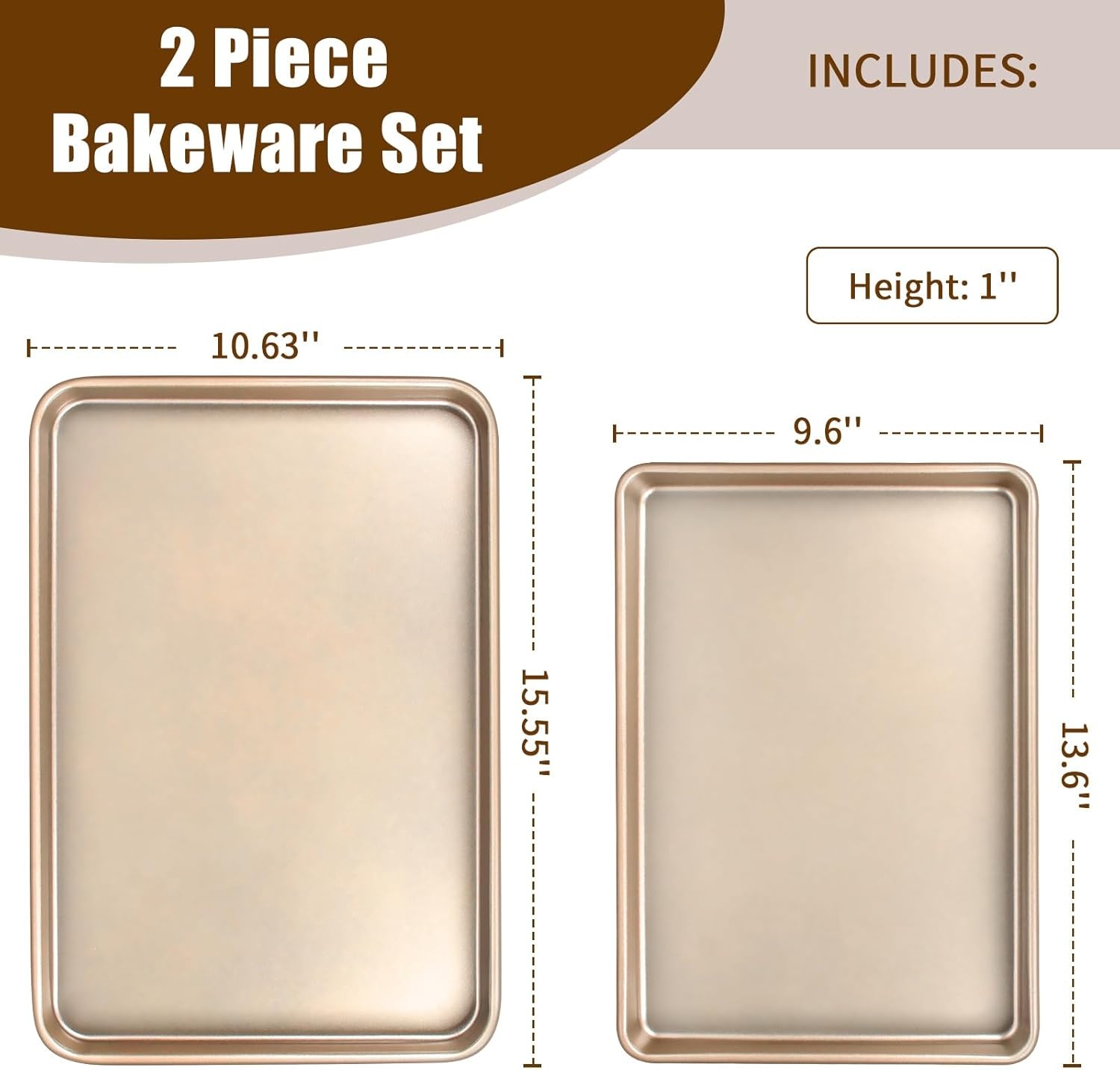 image:imageBaking Sheet Pan Set of 2 Wildone Commercial Cookie Sheets for Baking Nonstick Carbon Steel Oven Tray Half Sheet Pan 175x12 Inch Heavy Duty amp Easy CleanChampagne Gold