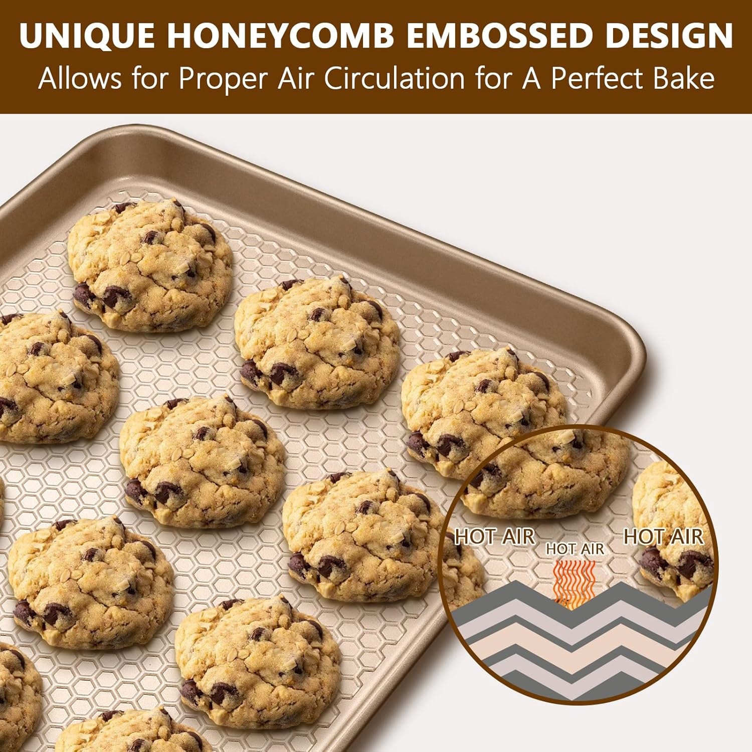 image:imageBaking Sheet Pan Set of 2 Wildone Commercial Cookie Sheets for Baking Nonstick Carbon Steel Oven Tray Half Sheet Pan 175x12 Inch Heavy Duty amp Easy CleanTextured Champagne Gold