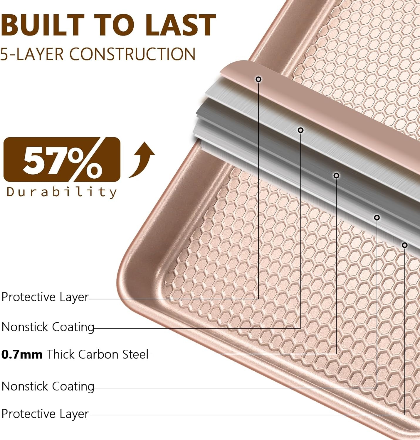 image:imageBaking Sheet Pan Set of 2 Wildone Commercial Cookie Sheets for Baking Nonstick Carbon Steel Oven Tray Half Sheet Pan 175x12 Inch Heavy Duty amp Easy CleanTextured Rose Gold