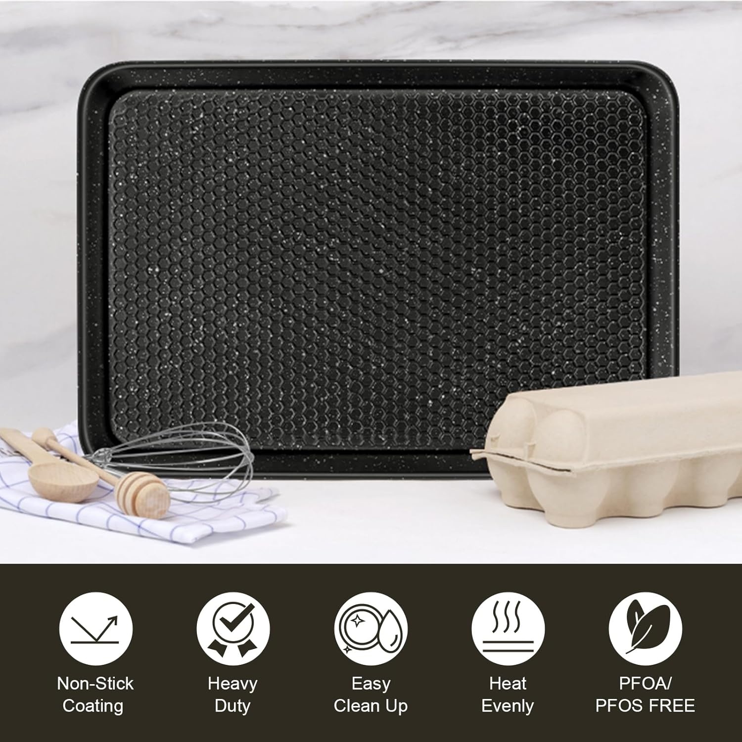 image:imageBaking Sheet Pan Set of 2 Wildone Commercial Cookie Sheets for Baking Nonstick Carbon Steel Oven Tray Half Sheet Pan 175x12 Inch Heavy Duty amp Easy CleanTextured Black