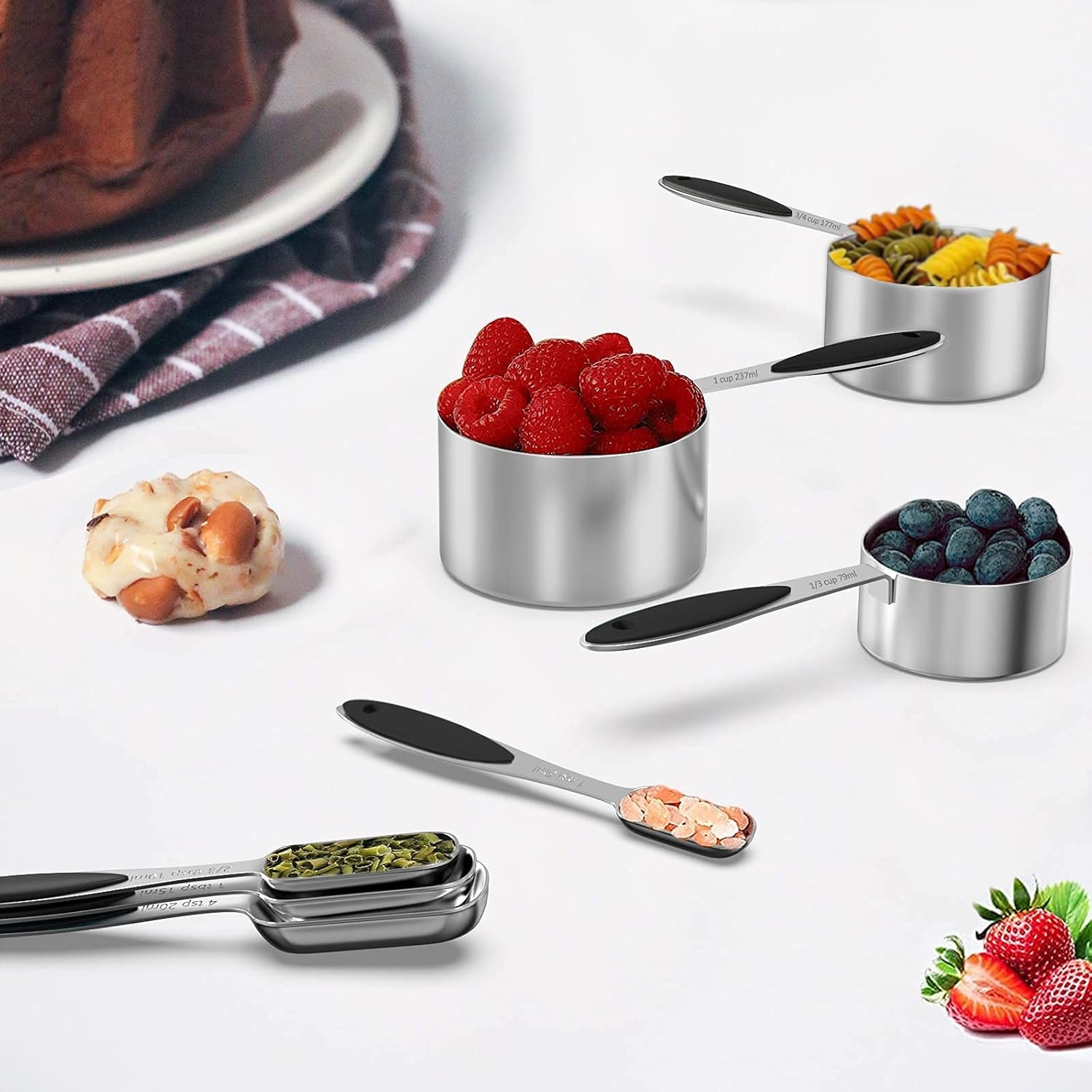 image:imageMeasuring Cups and Measuring Spoons Set Wildone Stainless Steel 8 Measuring Cups 10 Measuring Spoons 1 Leveler 1 Whisk amp 5 Mini Spoons for Dry and Liquid Ingredient 25 Piece MulticolorBlack