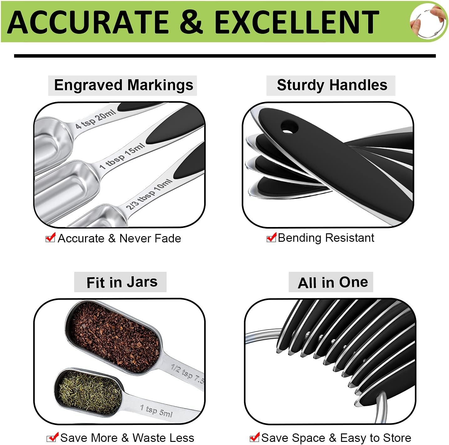 image:imageMeasuring Cups and Measuring Spoons Set Wildone Stainless Steel 8 Measuring Cups 10 Measuring Spoons 1 Leveler 1 Whisk amp 5 Mini Spoons for Dry and Liquid Ingredient 25 Piece MulticolorBlack