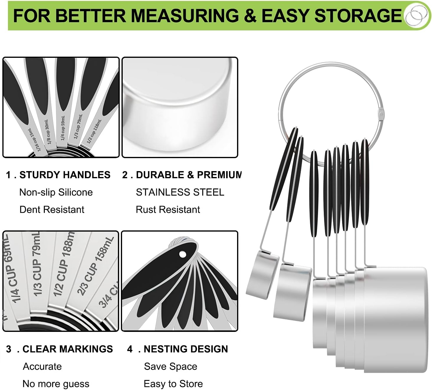 image:imageMeasuring Cups and Measuring Spoons Set Wildone Stainless Steel 8 Measuring Cups 10 Measuring Spoons 1 Leveler 1 Whisk amp 5 Mini Spoons for Dry and Liquid Ingredient 25 Piece MulticolorBlack