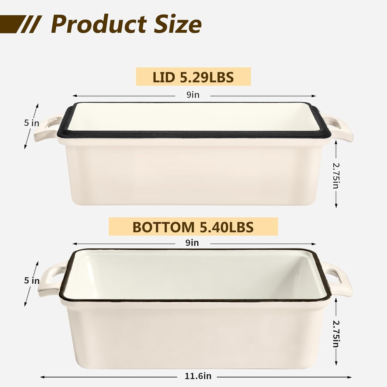 image:imageWildone 2 in 1 Enameled Cast Iron Bread Pan with Lid 9x5 Loaf Pans for Homemade Sourdough Bread Cake Meatloaf Even Heating Bread Dutch Oven Cream WhiteCream White