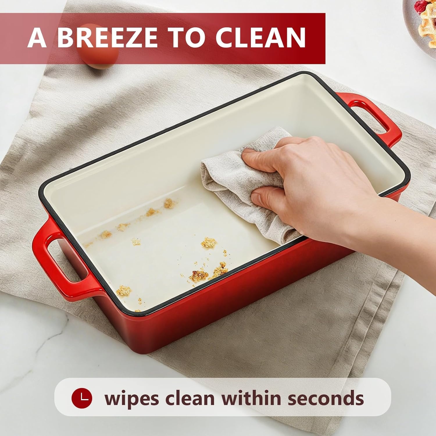 image:imageWildone 2 in 1 Enameled Cast Iron Bread Pan with Lid 9x5 Loaf Pans for Homemade Sourdough Bread Cake Meatloaf Even Heating Bread Dutch Oven Cream WhiteRed