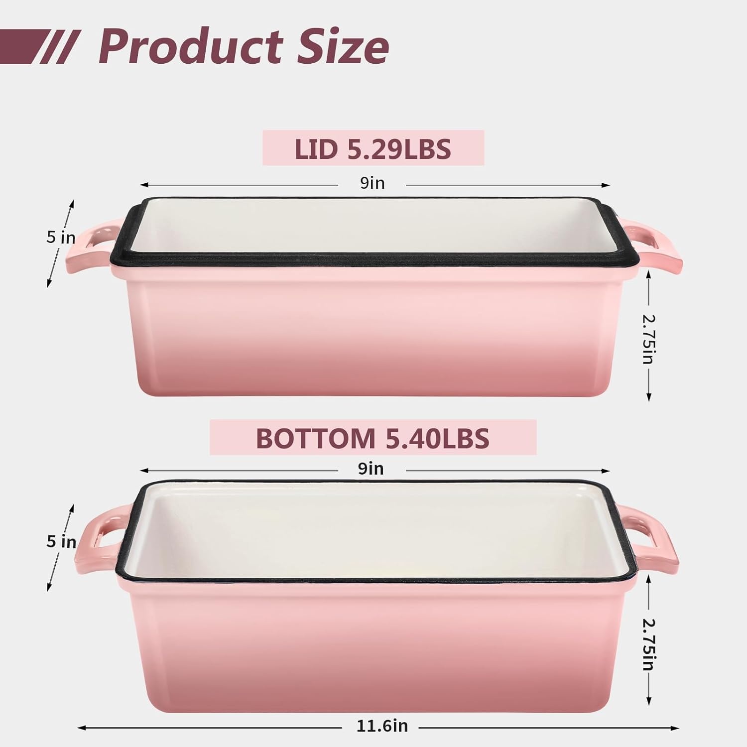 image:imageWildone 2 in 1 Enameled Cast Iron Bread Pan with Lid 9x5 Loaf Pans for Homemade Sourdough Bread Cake Meatloaf Even Heating Bread Dutch Oven Cream WhitePink