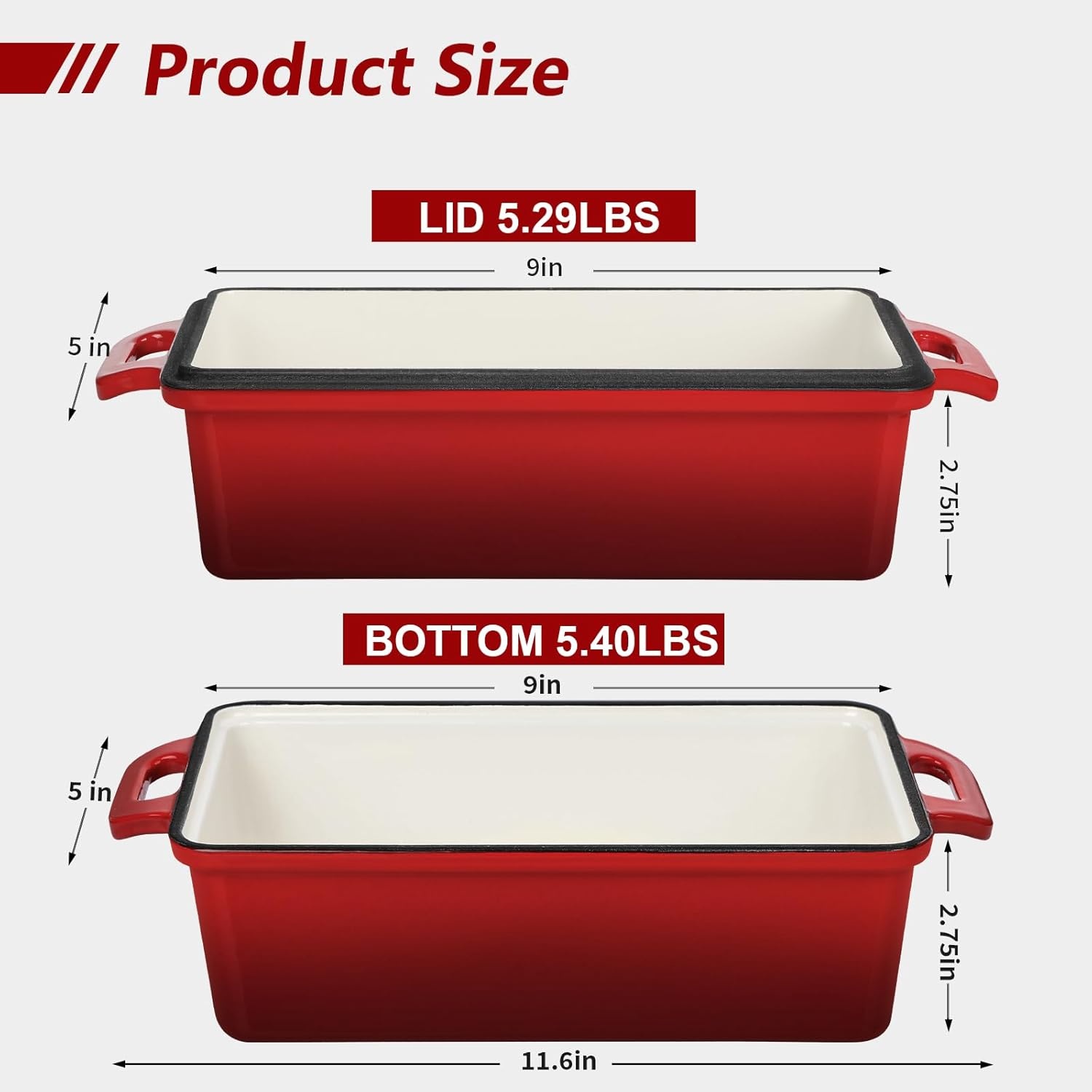 image:imageWildone 2 in 1 Enameled Cast Iron Bread Pan with Lid 9x5 Loaf Pans for Homemade Sourdough Bread Cake Meatloaf Even Heating Bread Dutch Oven Cream WhiteRed