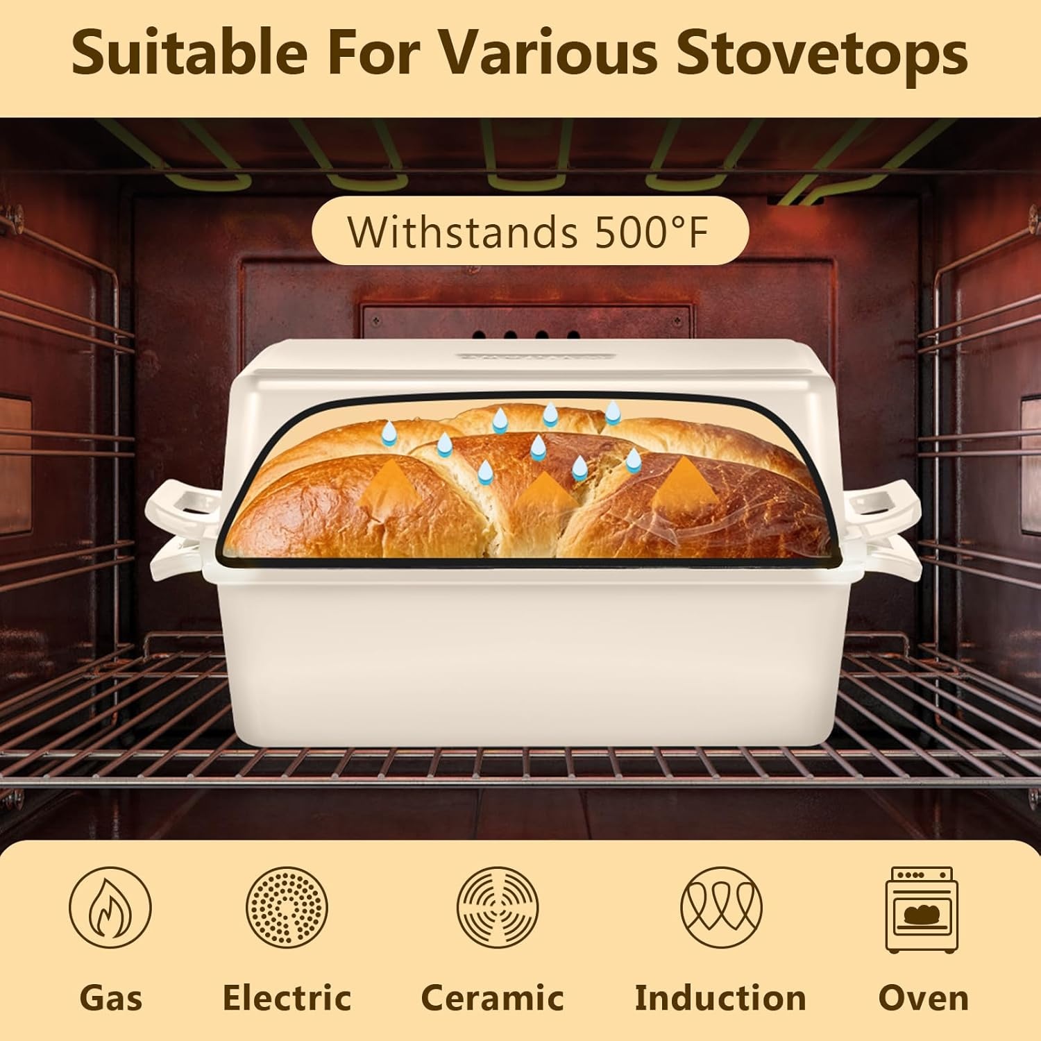 image:imageWildone 2 in 1 Enameled Cast Iron Bread Pan with Lid 9x5 Loaf Pans for Homemade Sourdough Bread Cake Meatloaf Even Heating Bread Dutch Oven Cream WhiteCream White