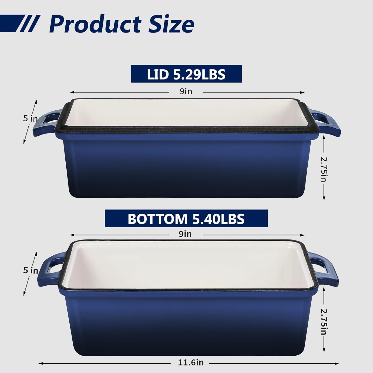 image:imageWildone 2 in 1 Enameled Cast Iron Bread Pan with Lid 9x5 Loaf Pans for Homemade Sourdough Bread Cake Meatloaf Even Heating Bread Dutch Oven Cream WhiteNavy Blue