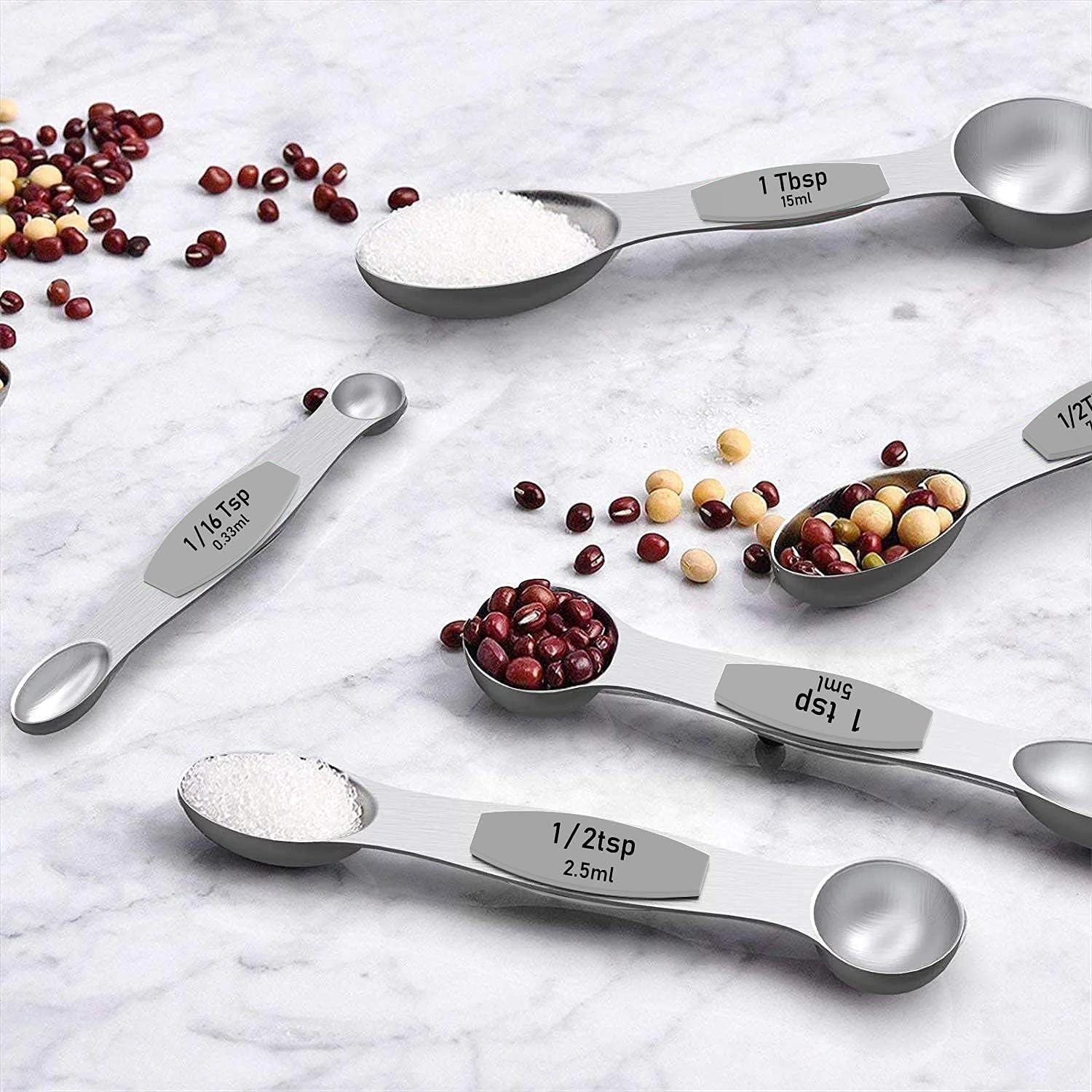 image:imageWildone 21 Piece Black Measuring Cups amp Spoons Includes 7 Stainless Steel Measuring Cups 8 Double Sided Measuring Spoons 1 Leveler amp 5 Mini SpoonsSilver