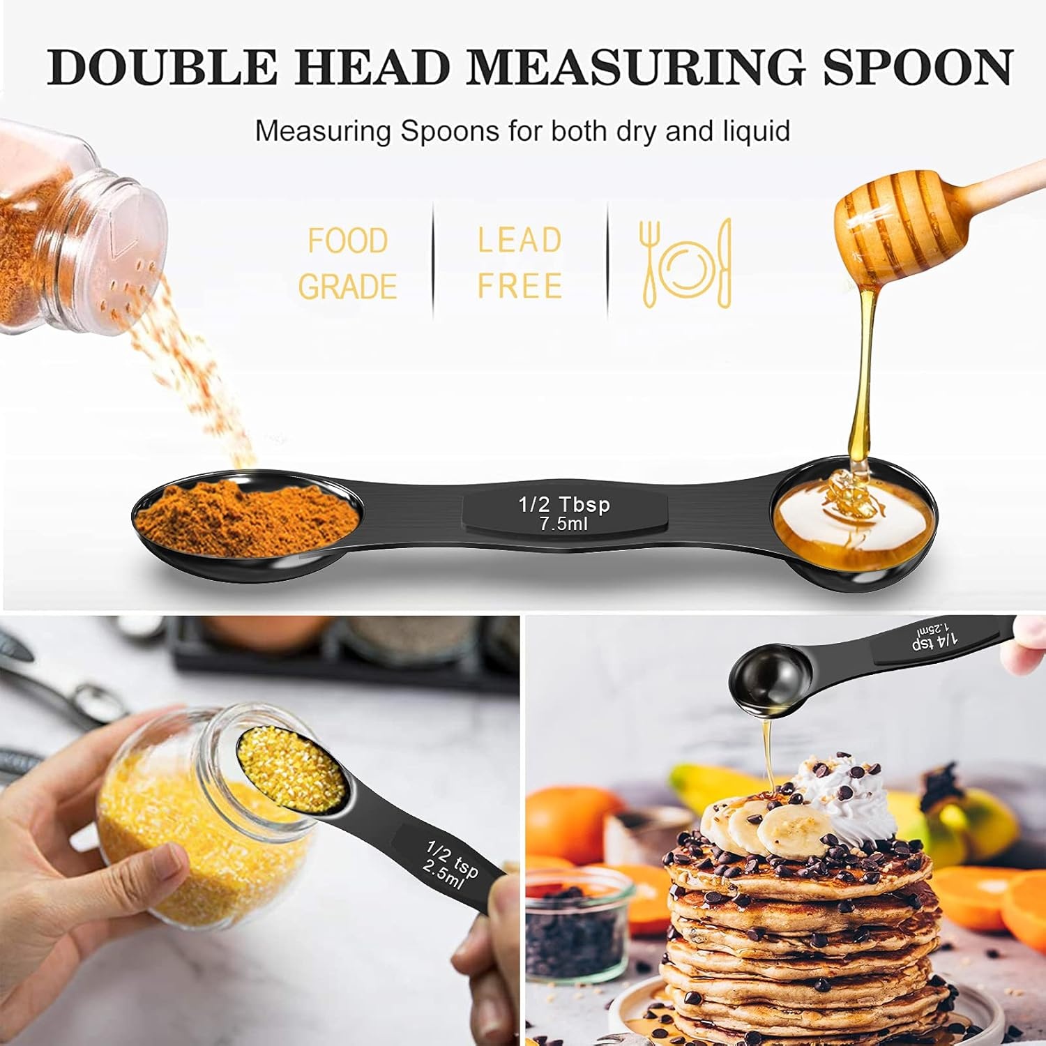 image:imageWildone 21 Piece Black Measuring Cups amp Spoons Includes 7 Stainless Steel Measuring Cups 8 Double Sided Measuring Spoons 1 Leveler amp 5 Mini SpoonsBlack