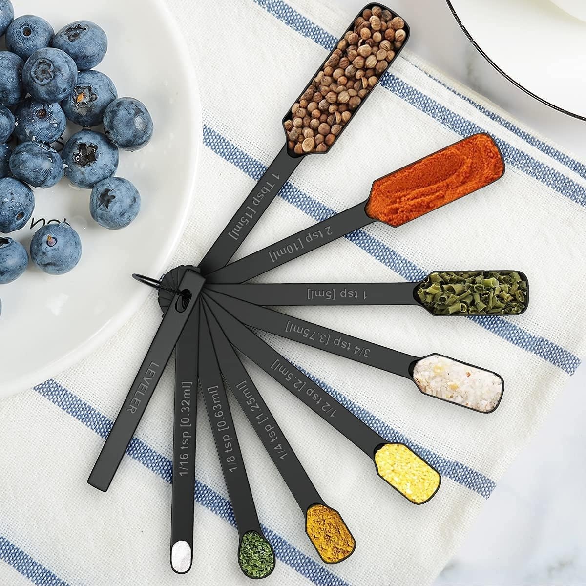 image:imageWildone Black Measuring Cups amp Spoons Set of 21 Includes 7 Stainless Steel Nesting Measuring Cups 8 Measuring Spoons 1 Leveler amp 5 Mini Measuring Spoons Ideal for Dry amp Liquid IngredientsBlack
