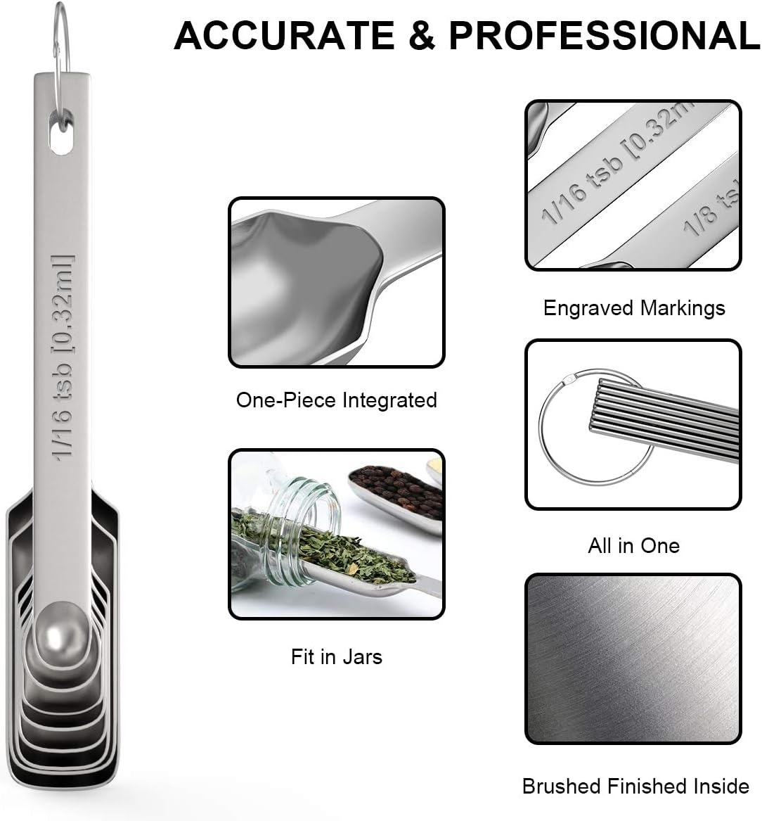 image:imageWildone Black Measuring Cups amp Spoons Set of 21 Includes 7 Stainless Steel Nesting Measuring Cups 8 Measuring Spoons 1 Leveler amp 5 Mini Measuring Spoons Ideal for Dry amp Liquid IngredientsSilver