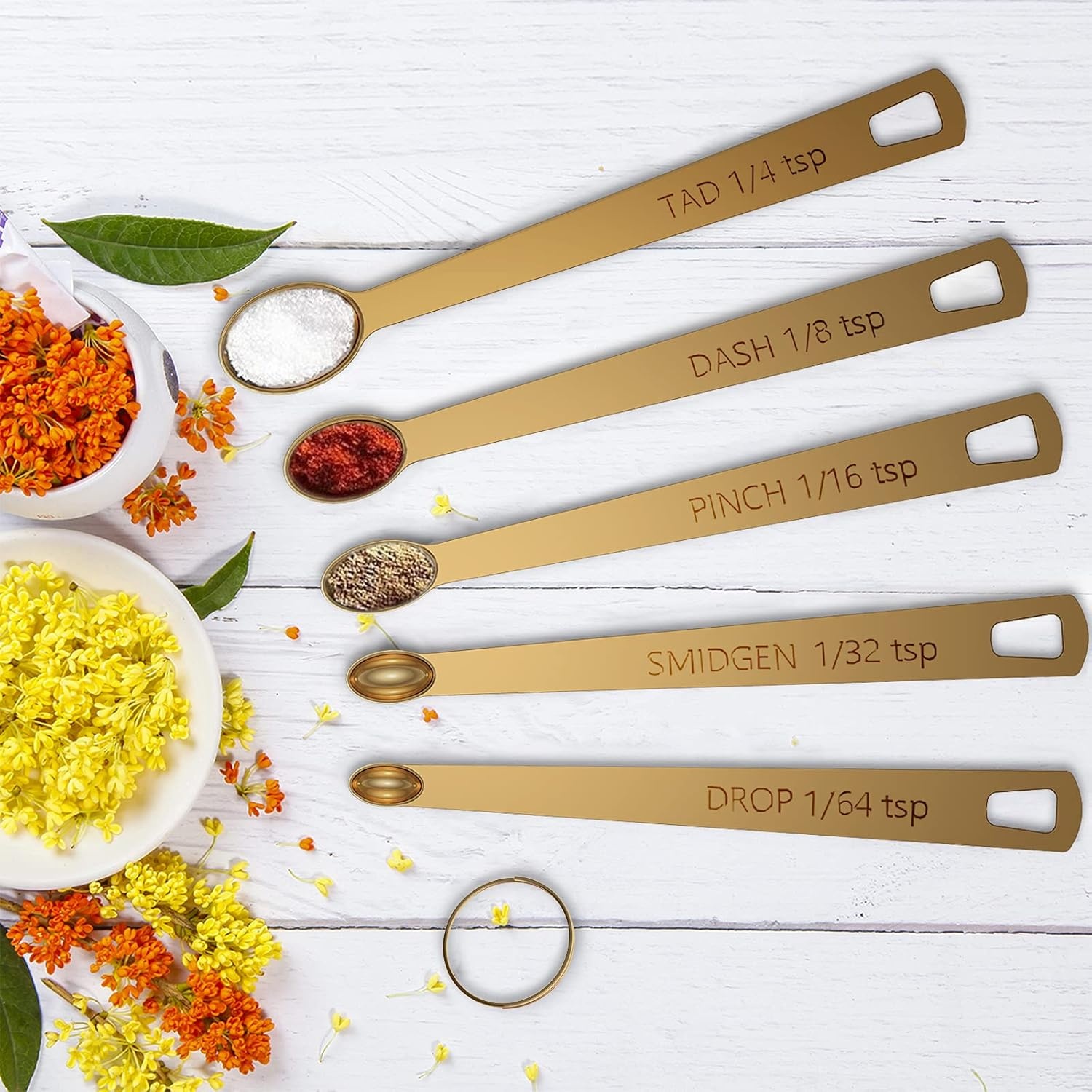 image:imageWildone Black Measuring Cups amp Spoons Set of 21 Includes 7 Stainless Steel Nesting Measuring Cups 8 Measuring Spoons 1 Leveler amp 5 Mini Measuring Spoons Ideal for Dry amp Liquid IngredientsCopper