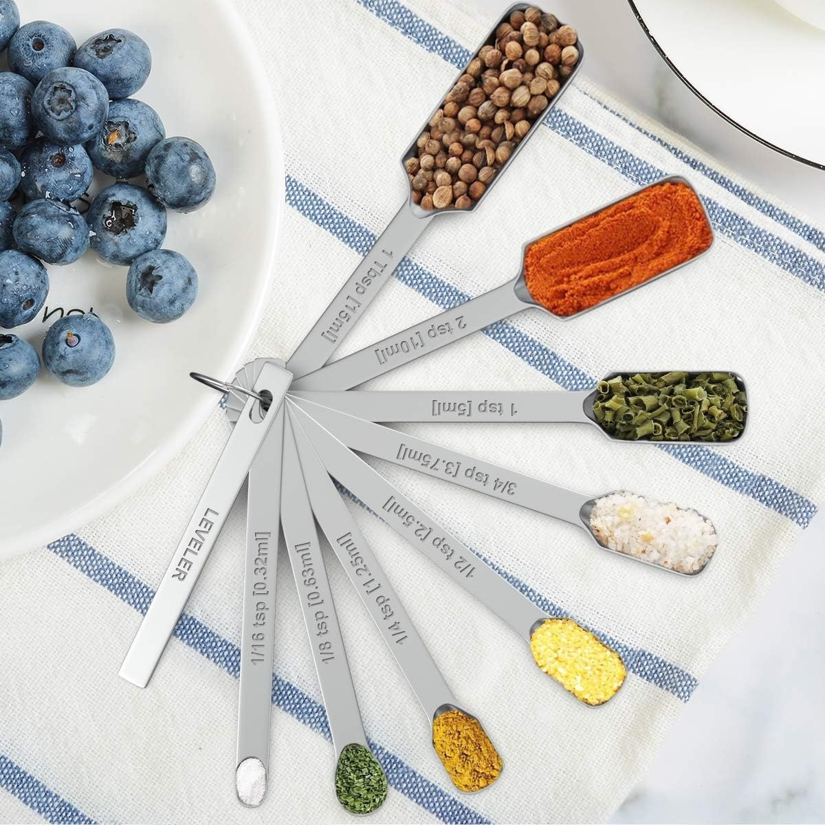 image:imageWildone Black Measuring Cups amp Spoons Set of 21 Includes 7 Stainless Steel Nesting Measuring Cups 8 Measuring Spoons 1 Leveler amp 5 Mini Measuring Spoons Ideal for Dry amp Liquid IngredientsSilver