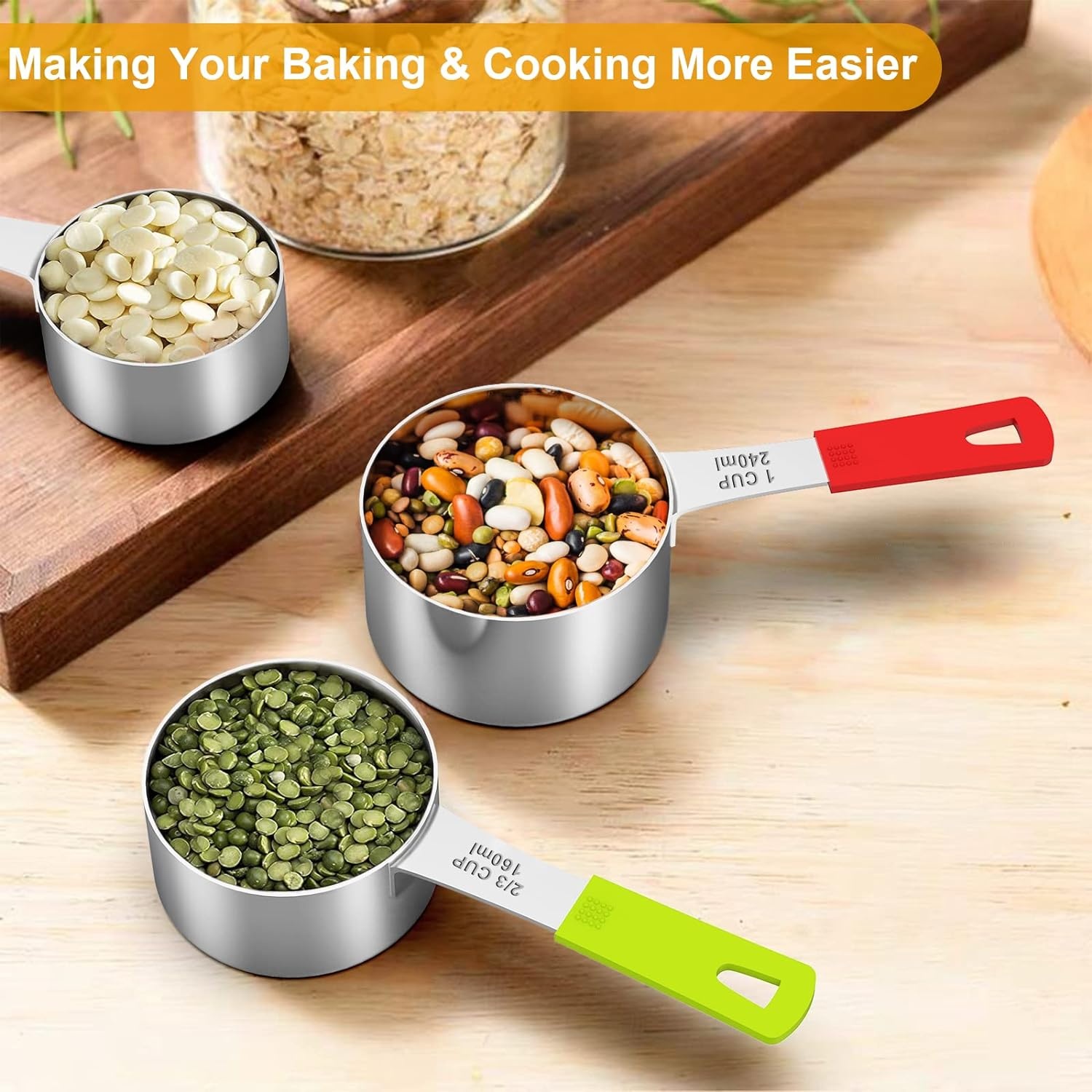 image:imageWildone Measuring Cups amp Spoons Set of 18 Includes 8 Stainless Steel Nesting Measuring Cups 9 Measuring Spoons 1 Leveler Ideal for Dry and Liquid Ingredients Stainless Steel Kitchen Gadgets for Cooking amp Baking Heavy Duty for Measuring DryLiquid Ingredients MulticolorMulticolor