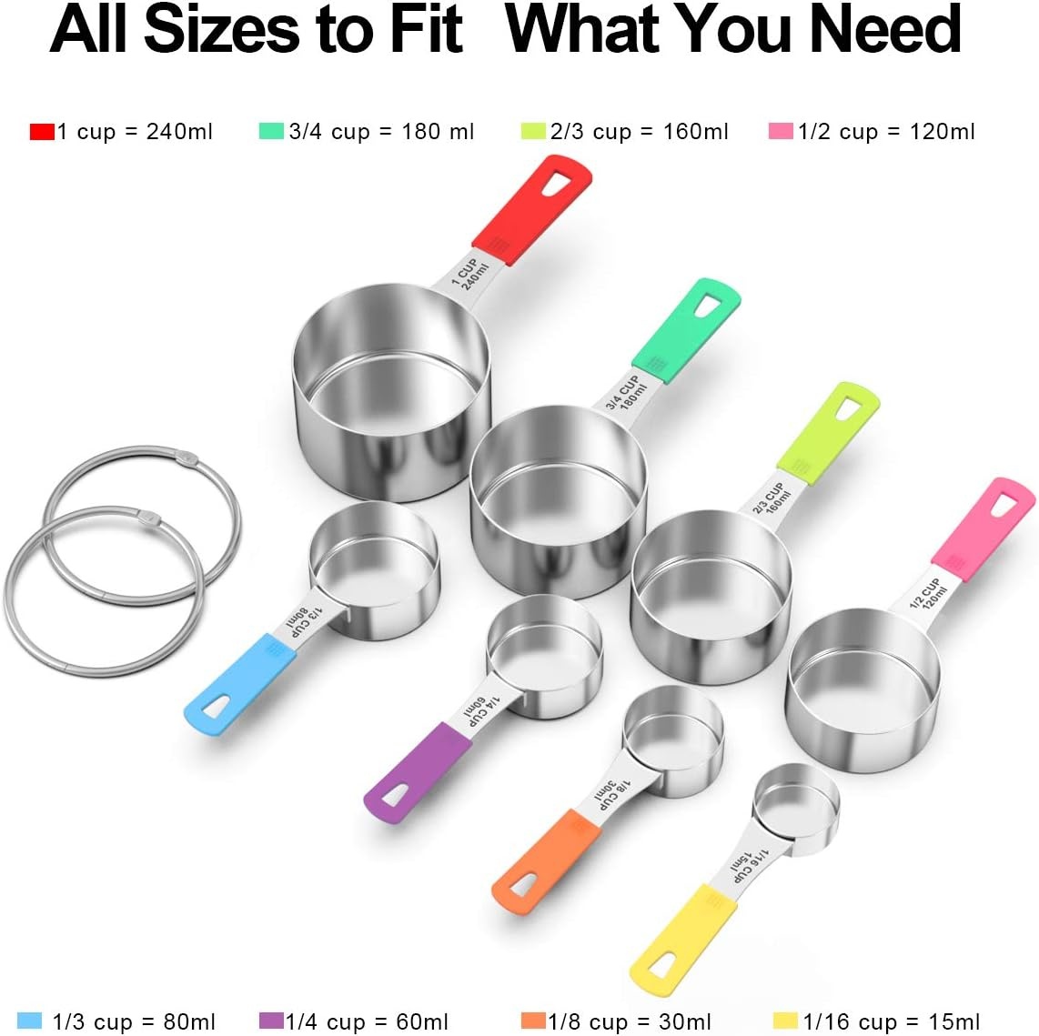 image:imageWildone Measuring Cups amp Spoons Set of 18 Includes 8 Stainless Steel Nesting Measuring Cups 9 Measuring Spoons 1 Leveler Ideal for Dry and Liquid Ingredients Stainless Steel Kitchen Gadgets for Cooking amp Baking Heavy Duty for Measuring DryLiquid Ingredients MulticolorMulticolor