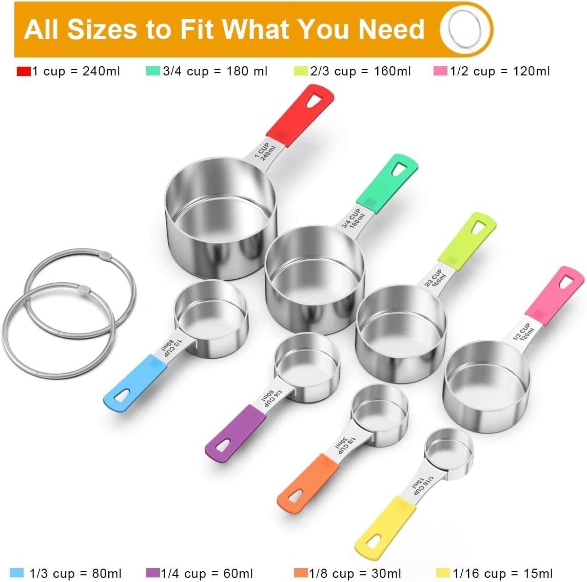 image:imageWildone Measuring Cups amp Spoons Set of 18 Includes 8 Stainless Steel Nesting Measuring Cups 9 Measuring Spoons 1 Leveler Ideal for Dry and Liquid Ingredients Stainless Steel Kitchen Gadgets for Cooking amp Baking Heavy Duty for Measuring DryLiquid Ingredients MulticolorMulticolor