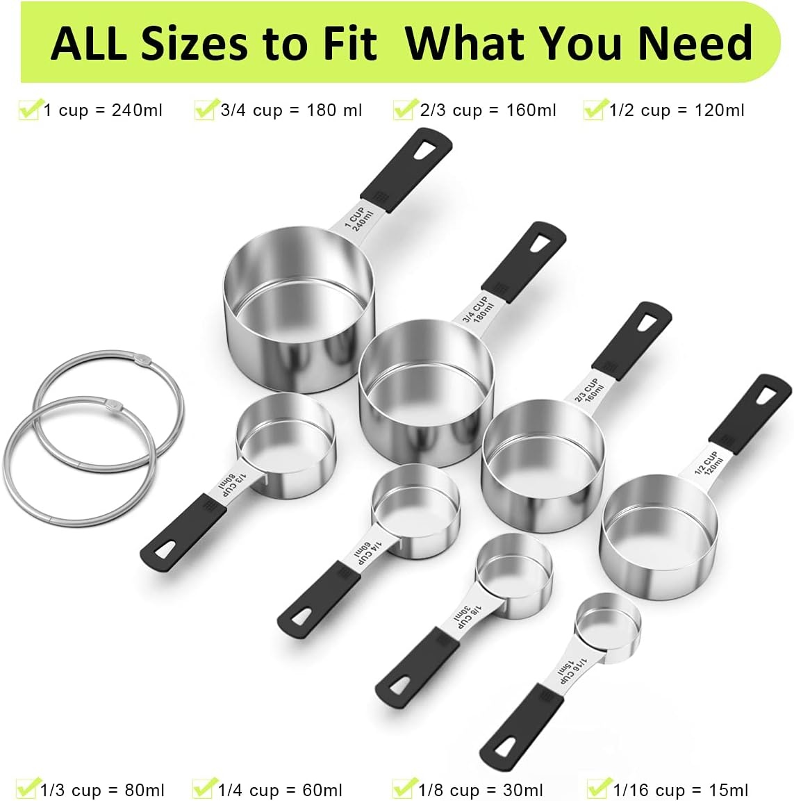 image:imageWildone Measuring Cups amp Spoons Set of 18 Includes 8 Stainless Steel Nesting Measuring Cups 9 Measuring Spoons 1 Leveler Ideal for Dry and Liquid Ingredients Stainless Steel Kitchen Gadgets for Cooking amp Baking Heavy Duty for Measuring DryLiquid Ingredients MulticolorBlack