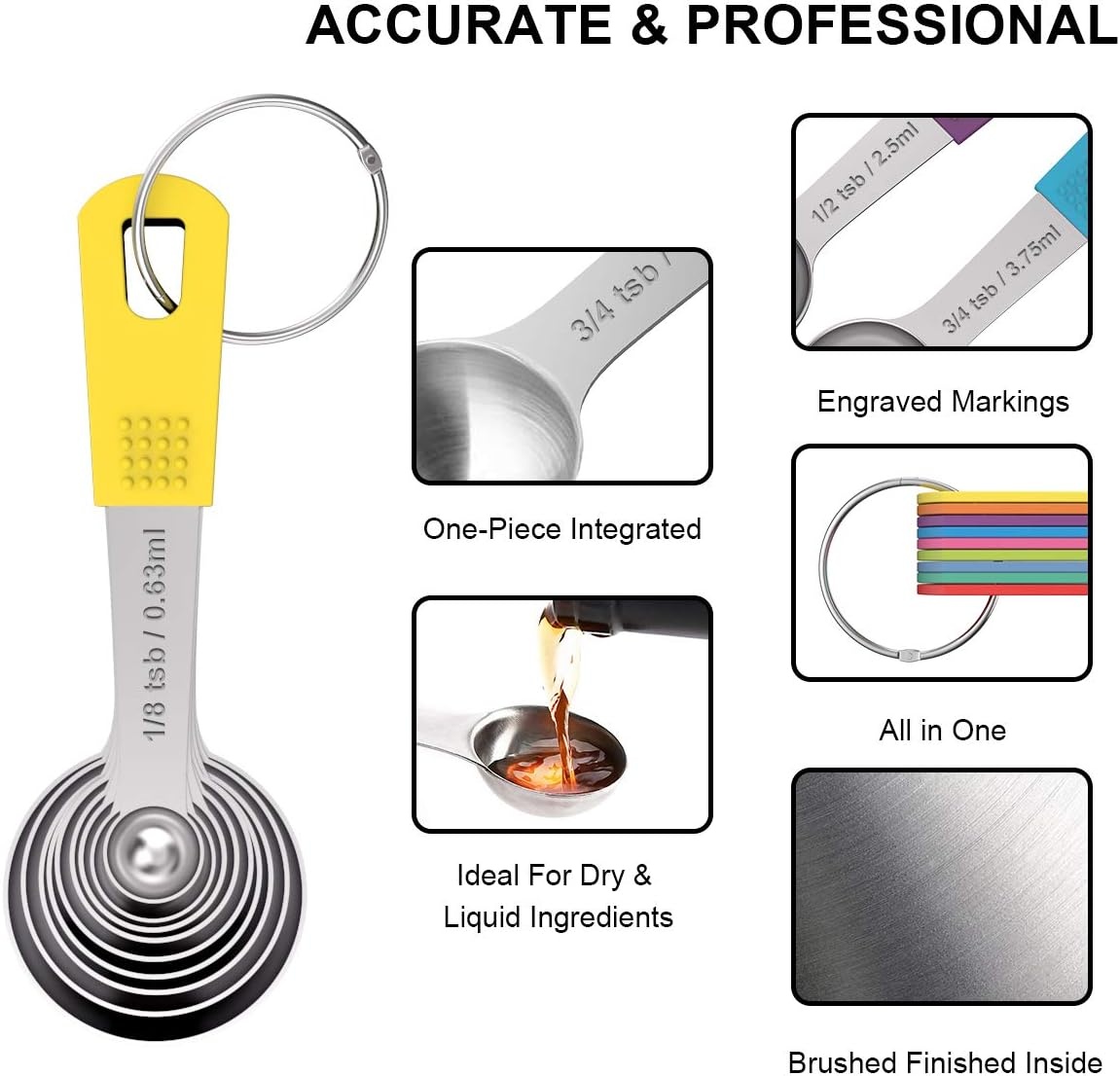 image:imageWildone Measuring Cups amp Spoons Set of 18 Includes 8 Stainless Steel Nesting Measuring Cups 9 Measuring Spoons 1 Leveler Ideal for Dry and Liquid Ingredients Stainless Steel Kitchen Gadgets for Cooking amp Baking Heavy Duty for Measuring DryLiquid Ingredients MulticolorMulticolor