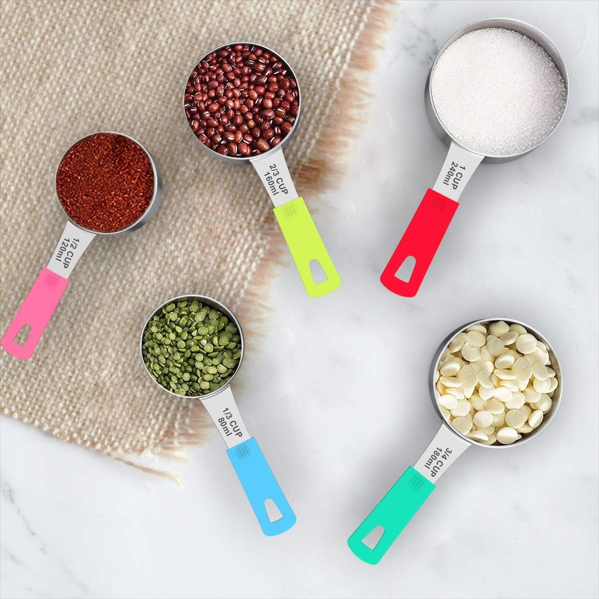 image:imageWildone Measuring Cups amp Spoons Set of 18 Includes 8 Stainless Steel Nesting Measuring Cups 9 Measuring Spoons 1 Leveler Ideal for Dry and Liquid Ingredients Stainless Steel Kitchen Gadgets for Cooking amp Baking Heavy Duty for Measuring DryLiquid Ingredients MulticolorMulticolor
