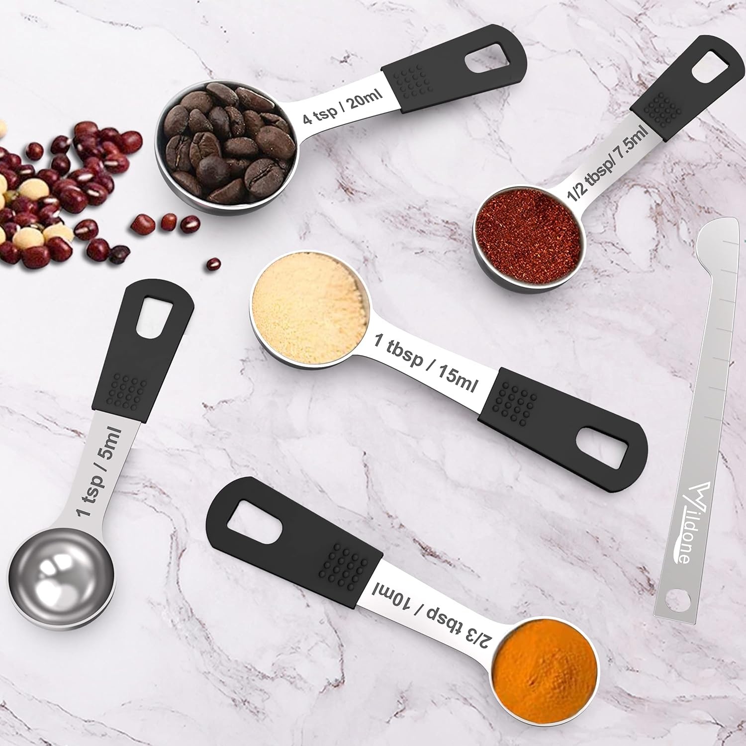 image:imageWildone Measuring Cups amp Spoons Set of 18 Includes 8 Stainless Steel Nesting Measuring Cups 9 Measuring Spoons 1 Leveler Ideal for Dry and Liquid Ingredients Stainless Steel Kitchen Gadgets for Cooking amp Baking Heavy Duty for Measuring DryLiquid Ingredients MulticolorBlack